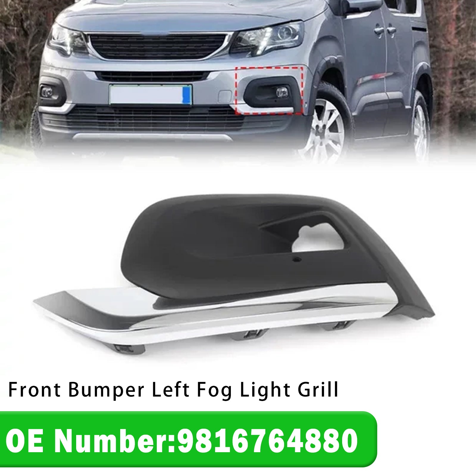 Front Bumper Left Fog Light Grill 9816764880 For Peugeot Rifter 2019-2025