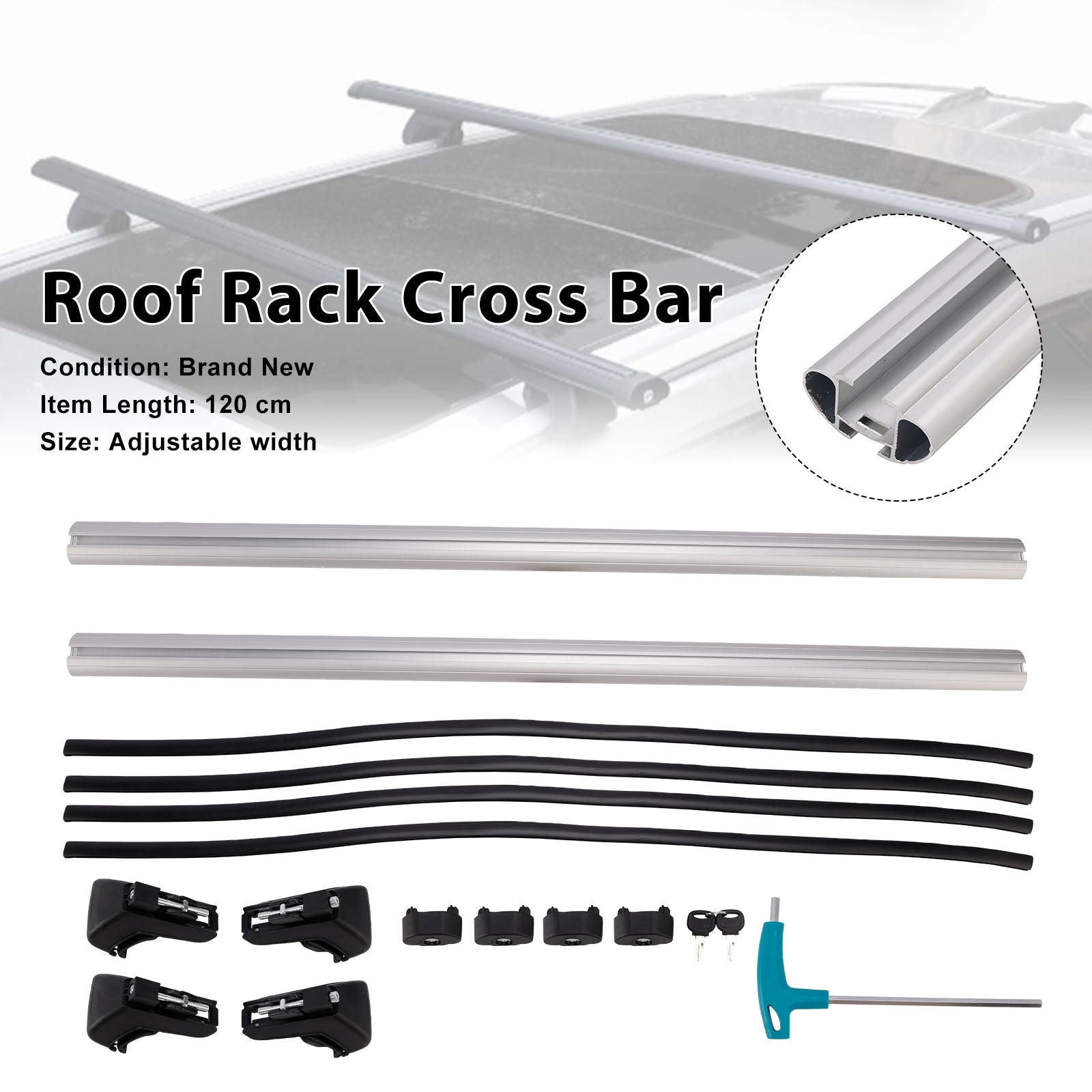 Universal Aluminium Car Roof Rack Luggage Carrier Cross Bar Rail Lockable 120CM