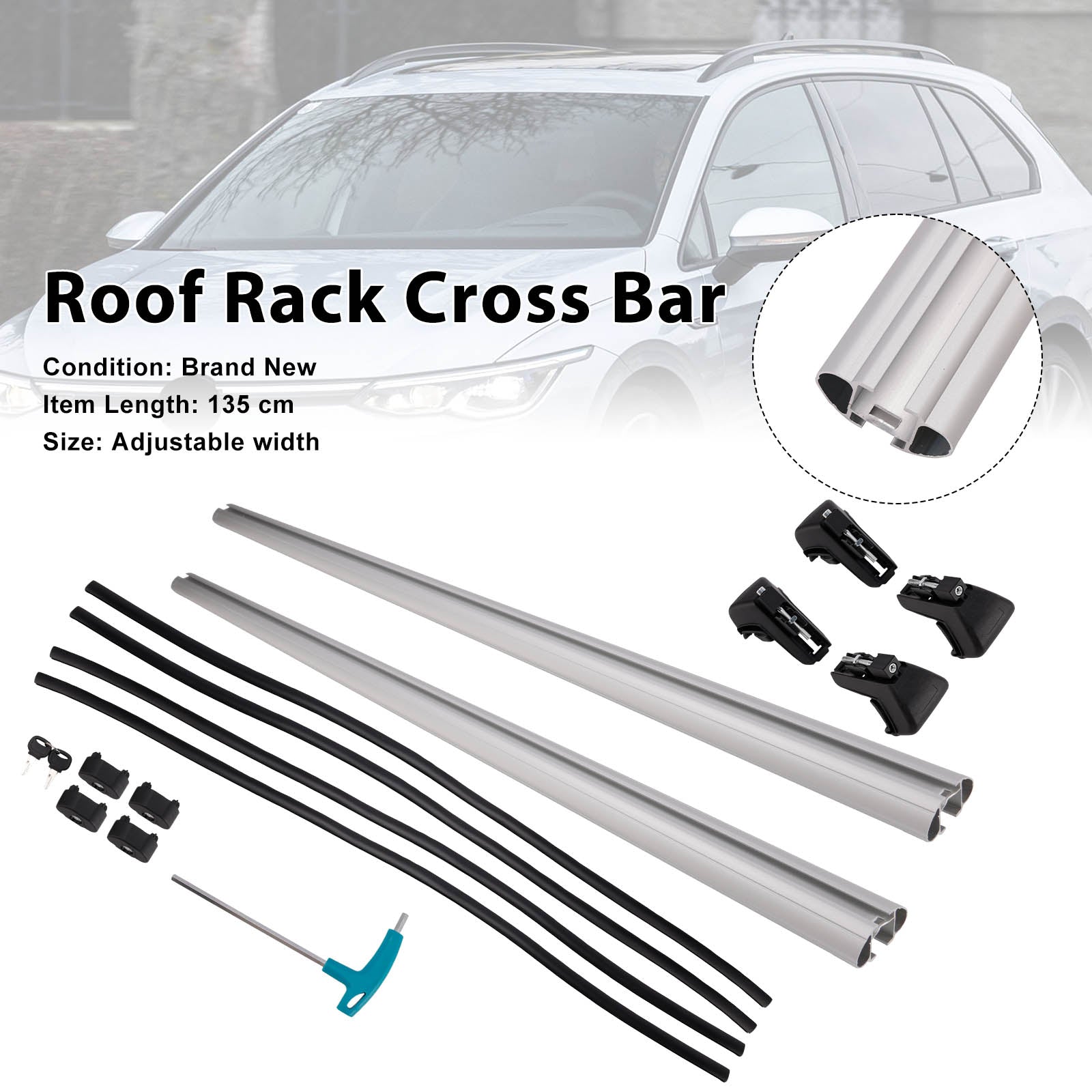 Universal Aluminium Car Roof Rack Luggage Carrier Cross Bar Rail Lockable 135CM