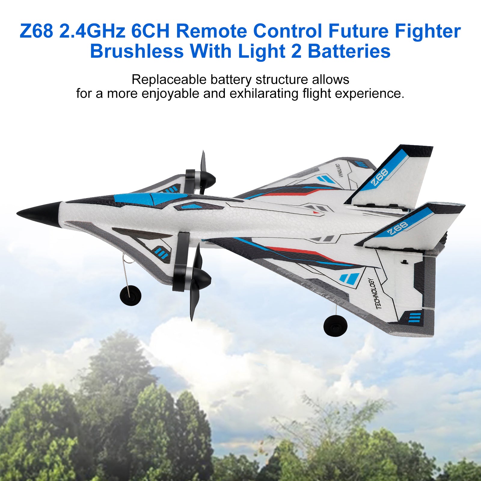 Z68 2.4GHz 6CH Remote Control Future Fighter Brushless With Light 2 Batteries