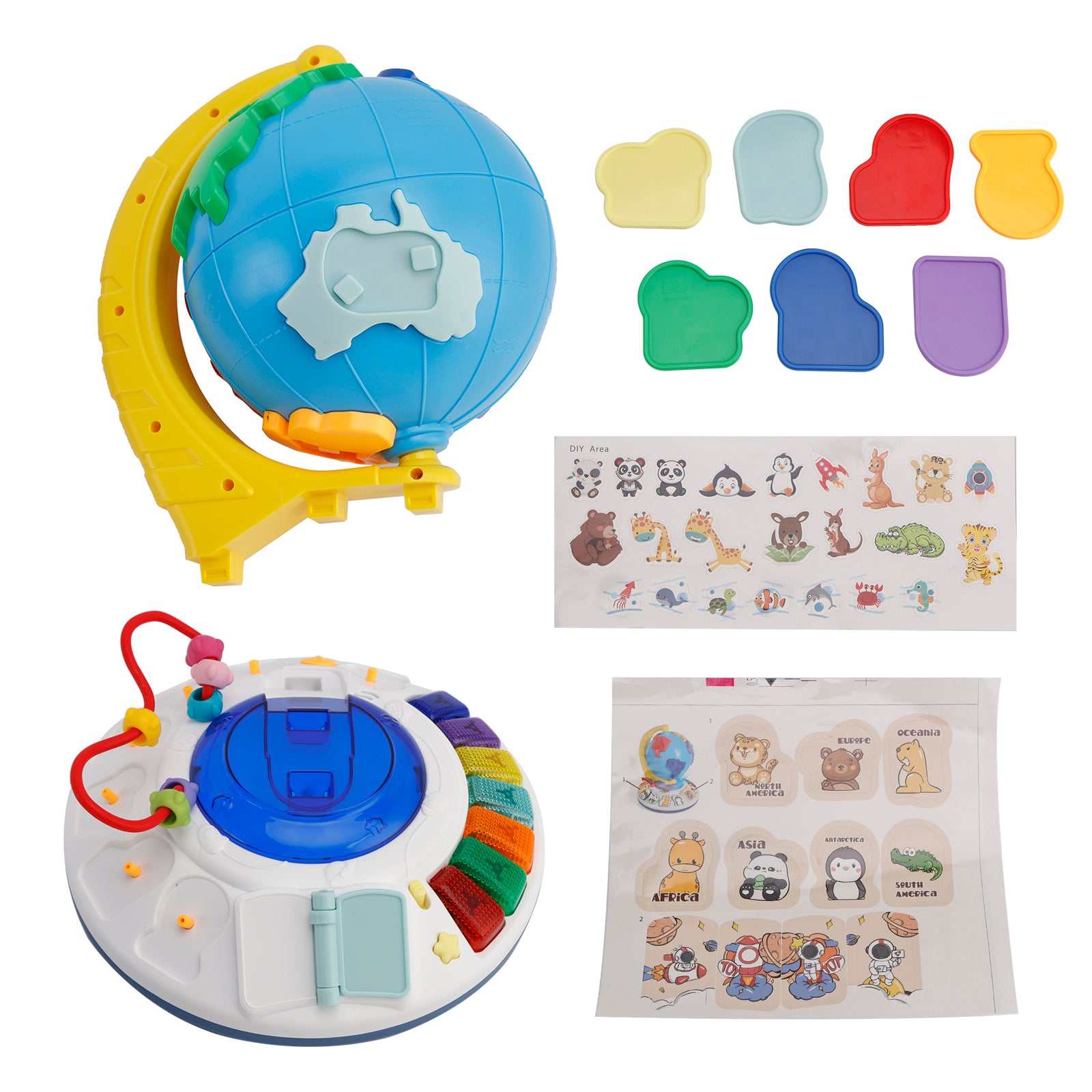 5In1 Interactive Light Up Globe With Sound,Puzzle,Bead Maze And World Map Toy