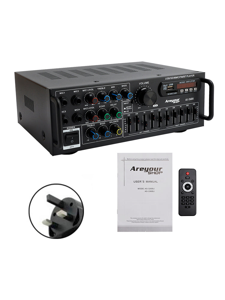 Bluetooth 5.0 HiFi Sunbuck 2000W Stereo Power Amplifier Karaoke FM USB SD AUX