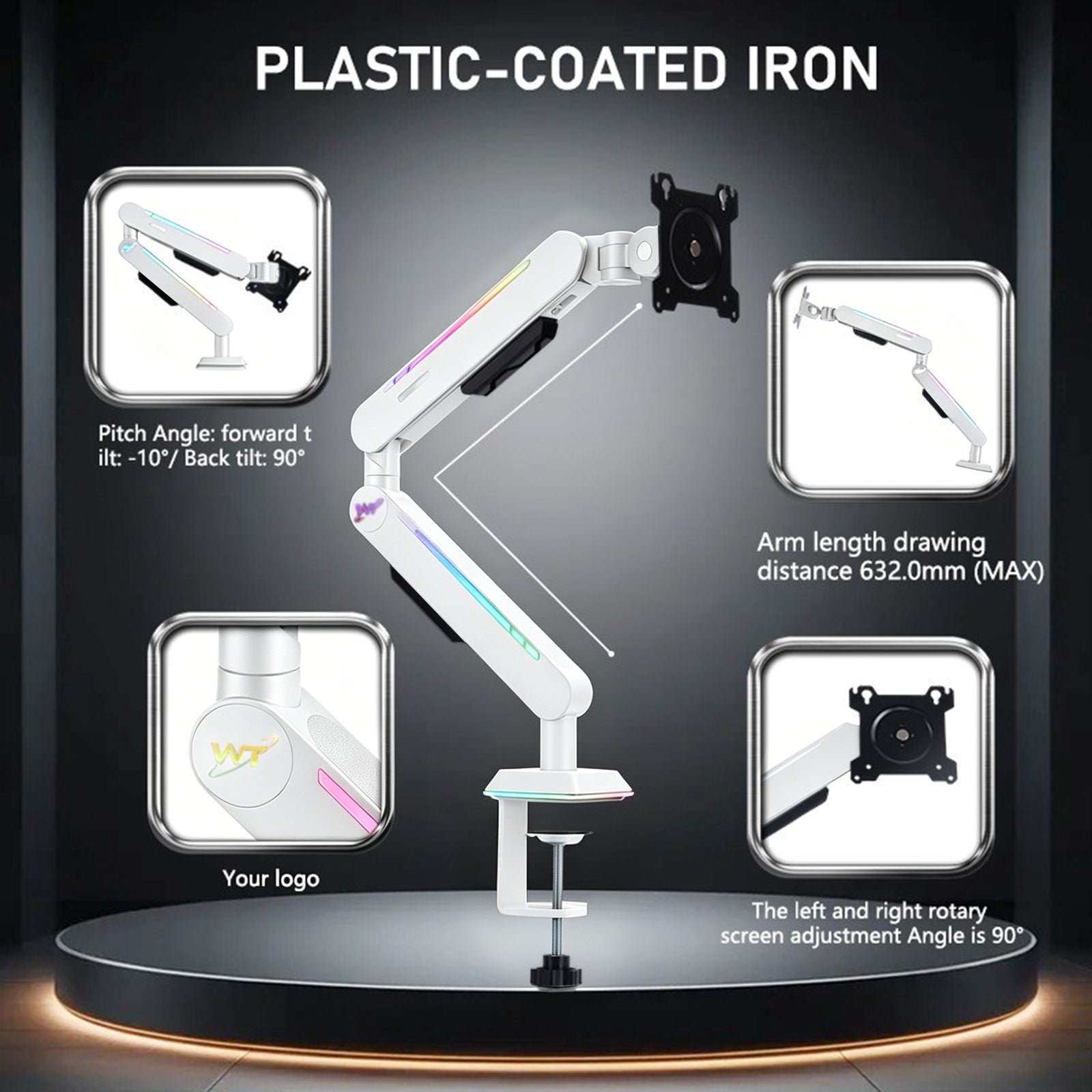 Gaming Monitor Arm 32inch Desktop Computer Monitor Stand RGB Light Monitor Stand