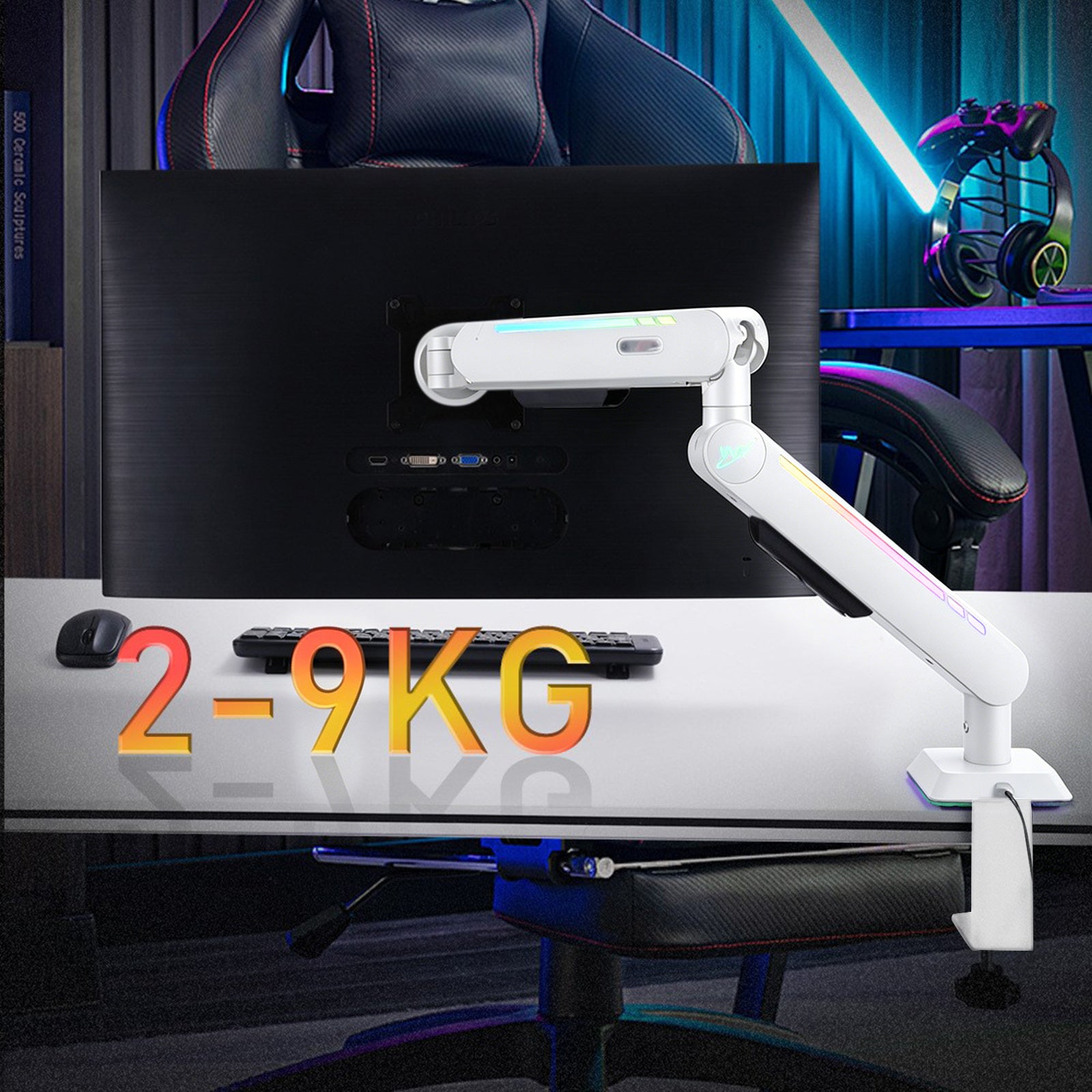 Gaming Monitor Arm 32inch Desktop Computer Monitor Stand RGB Light Monitor Stand