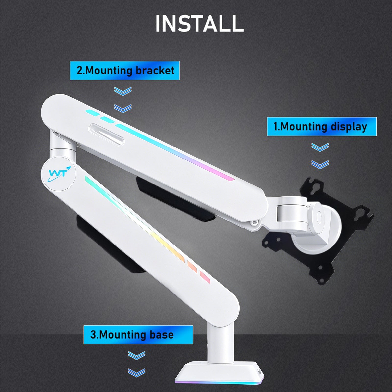 Gaming Monitor Arm 32inch Desktop Computer Monitor Stand RGB Light Monitor Stand
