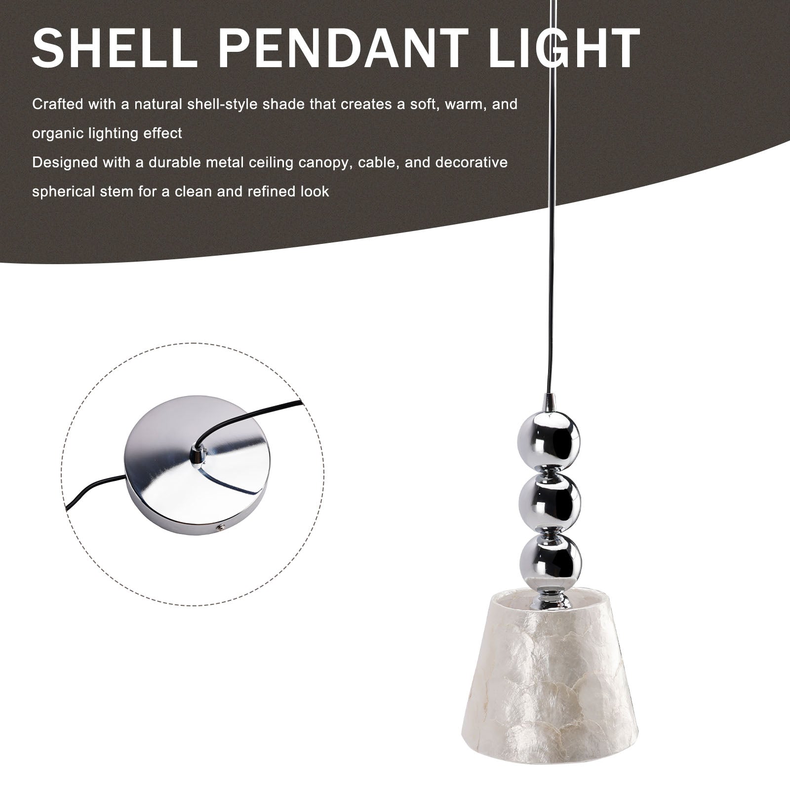 1-light 6.9" Natural Capiz Seashell Pendant Light