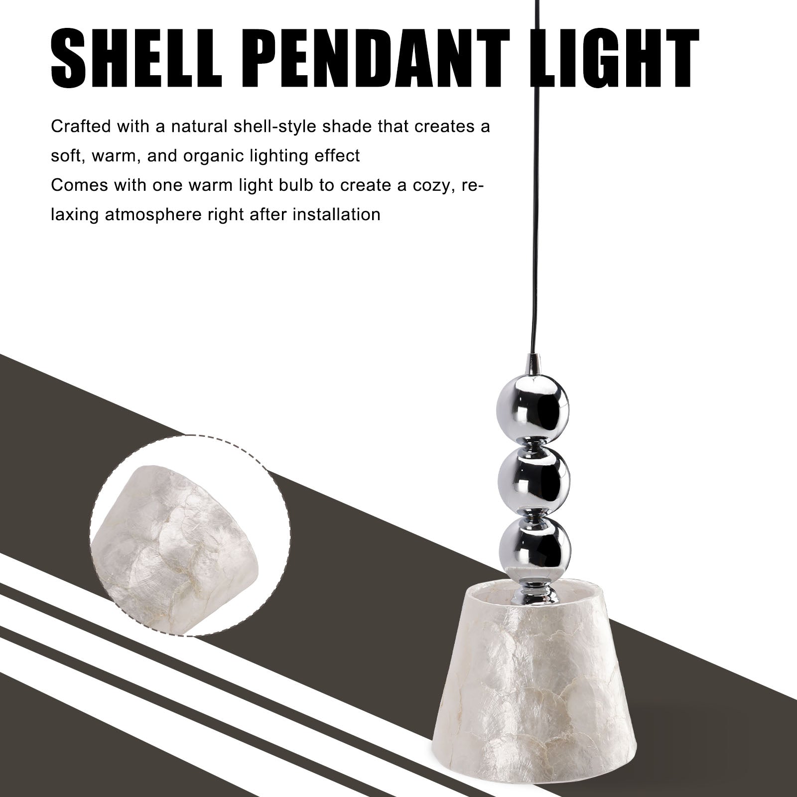 1-light 6.9" Natural Capiz Seashell Pendant Light
