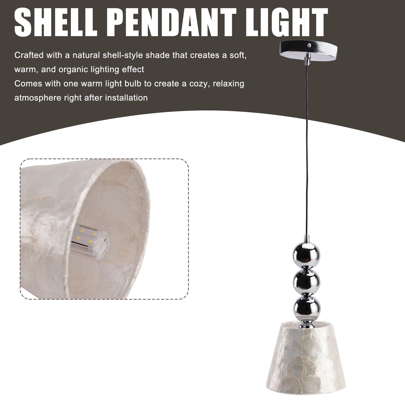 1-light 6.9" Natural Capiz Seashell Pendant Light