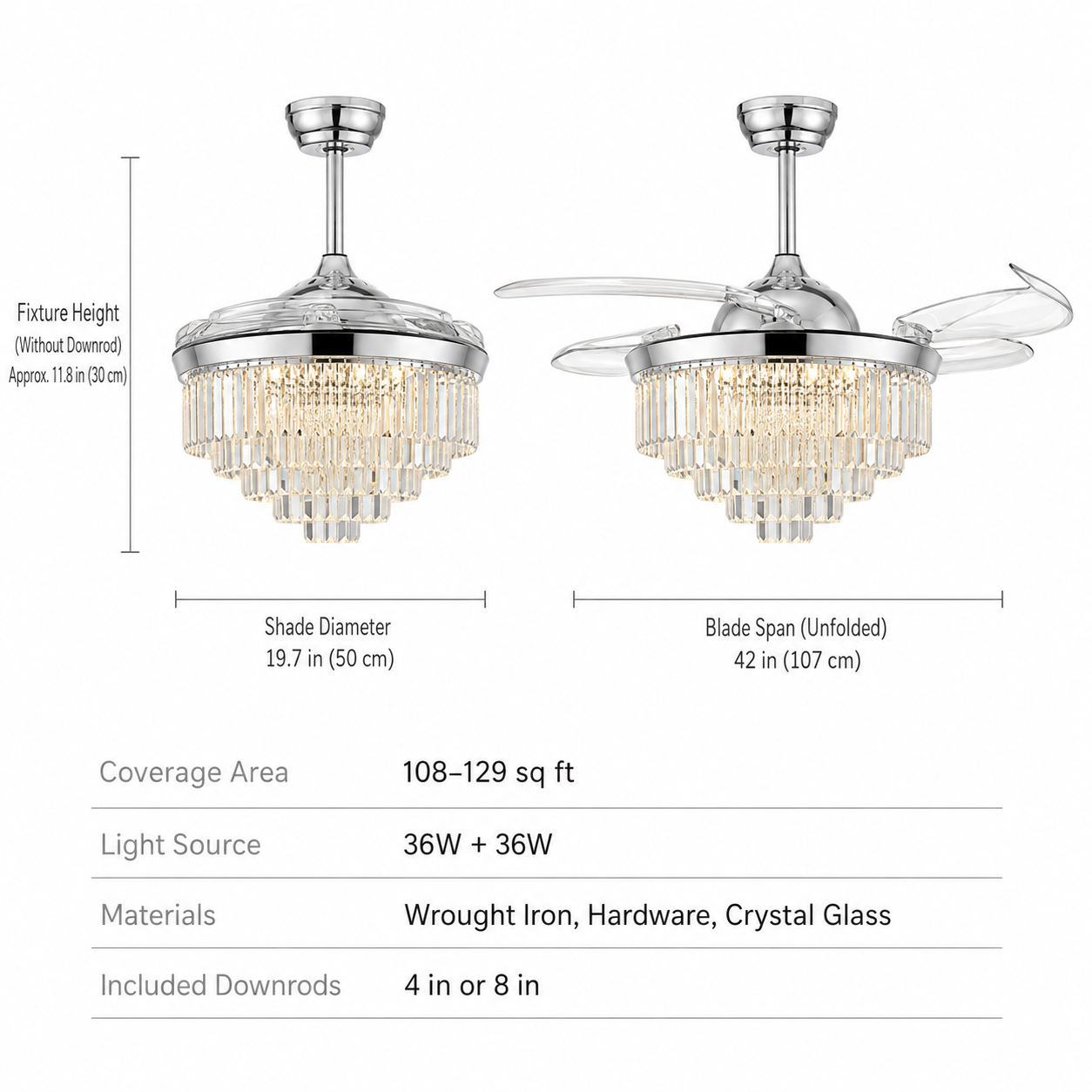 42" Crystal Ceiling Fan with Light