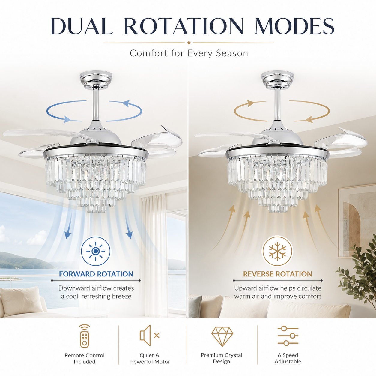 42" Crystal Ceiling Fan with Light