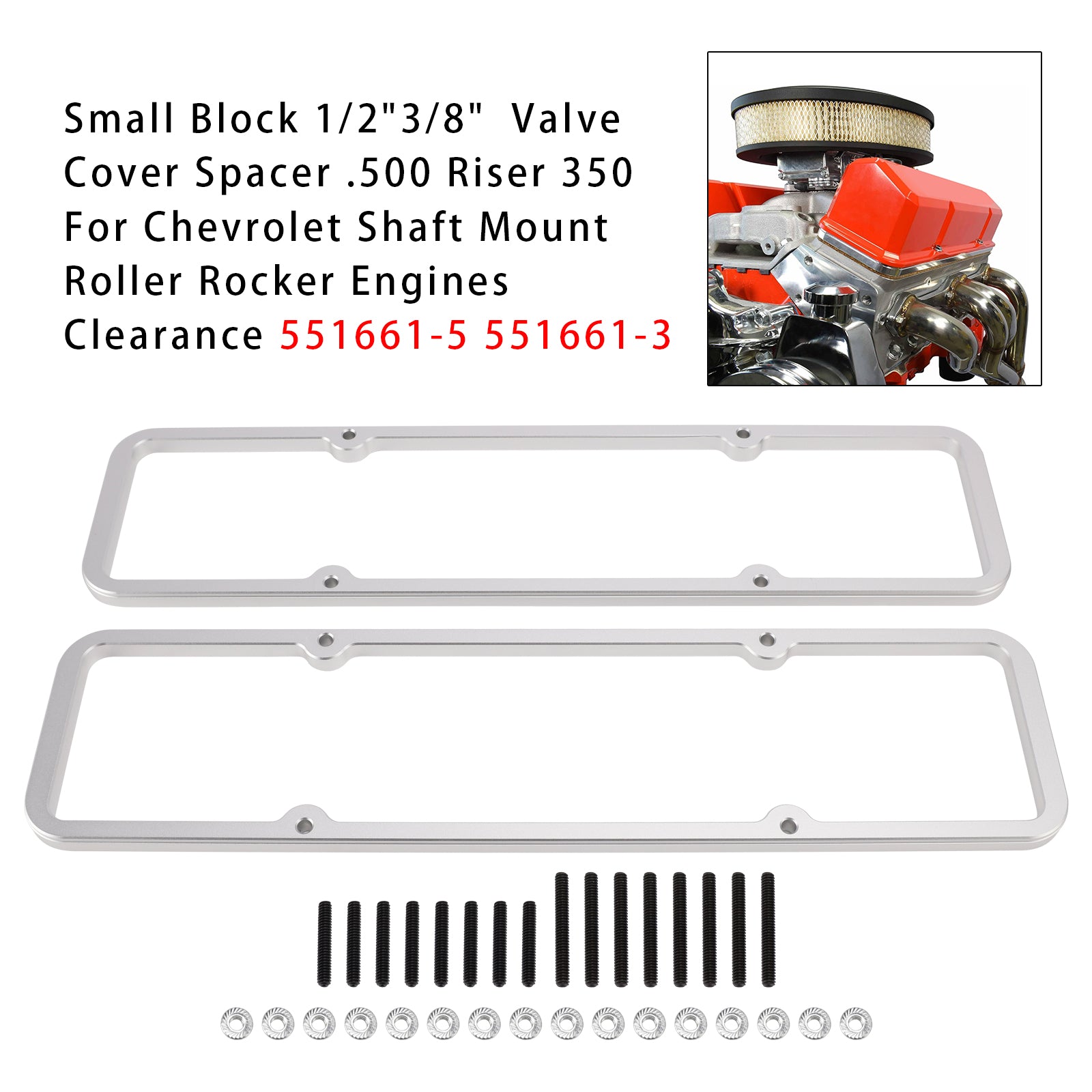 Small Block 1/2"3/8" Valve Cover Spacer 500 Riser 350 For Shaft Mount Roller