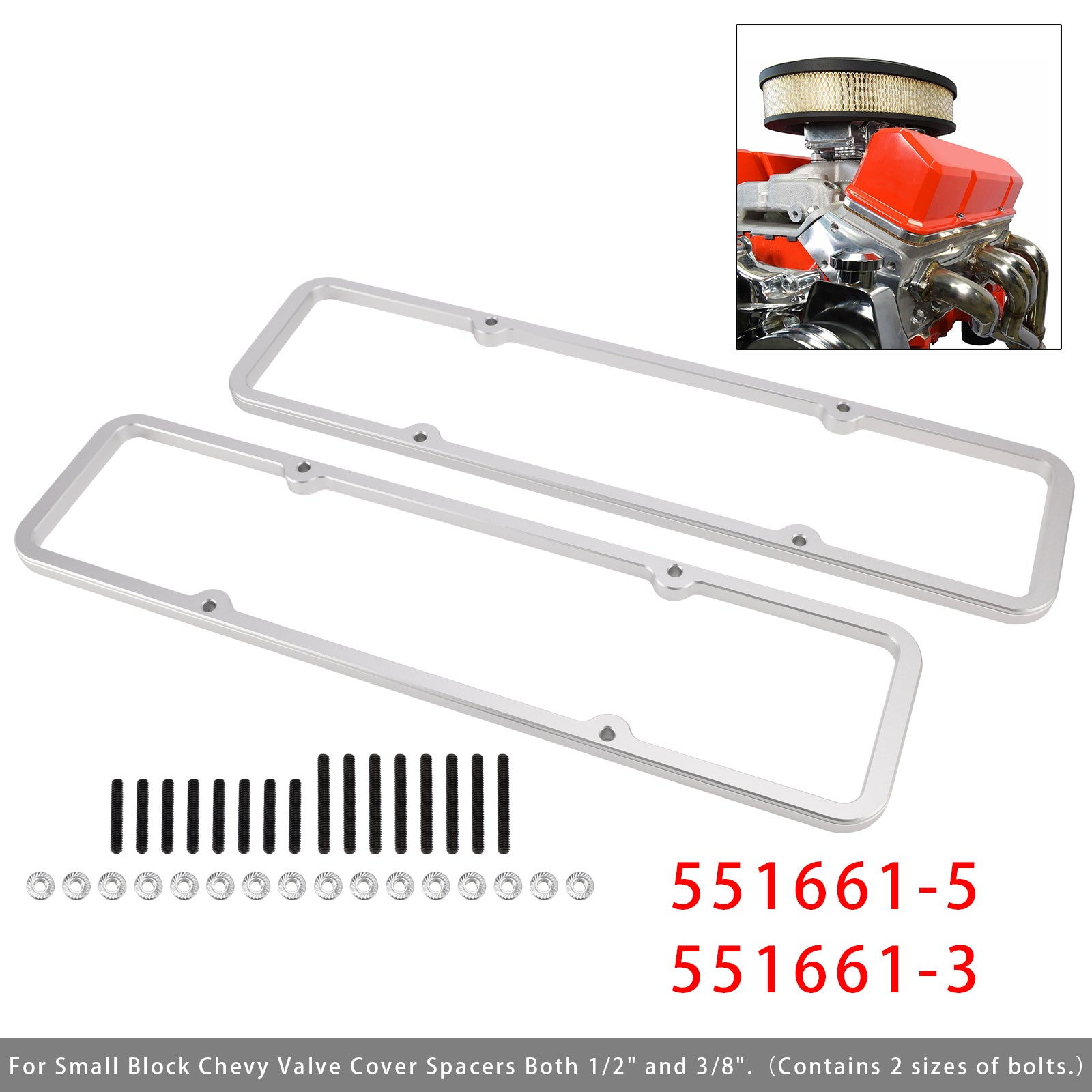 Small Block 1/2"3/8" Valve Cover Spacer 500 Riser 350 For Shaft Mount Roller