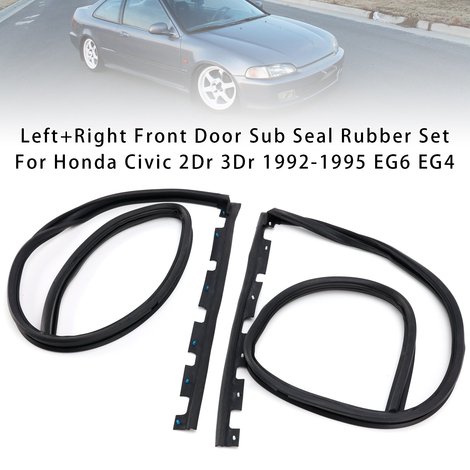 2PCS Front Door Sub Seal Rubber Set For Honda Civic 2Dr 3Dr 1992-1995 Eg6 Eg4