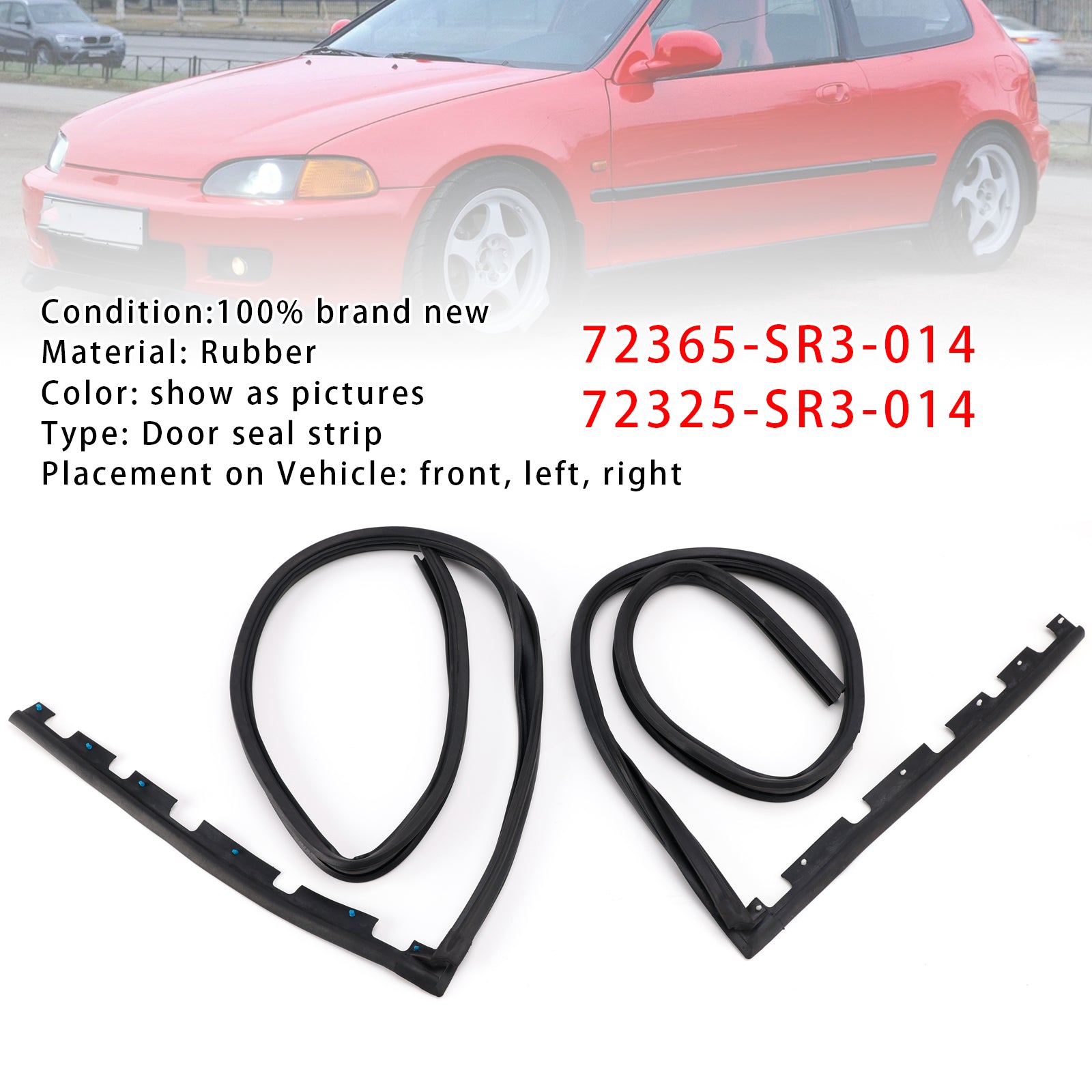 2PCS Front Door Sub Seal Rubber Set For Honda Civic 2Dr 3Dr 1992-1995 Eg6 Eg4