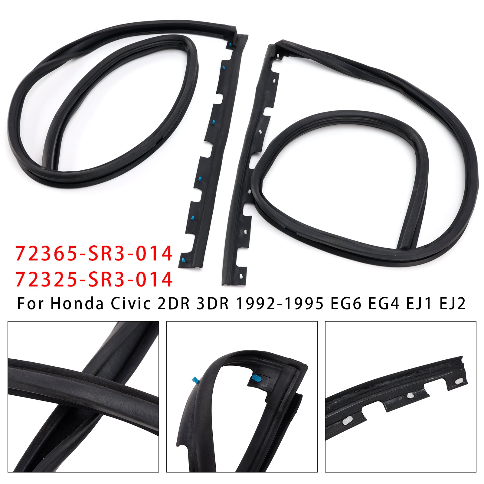2PCS Front Door Sub Seal Rubber Set For Honda Civic 2Dr 3Dr 1992-1995 Eg6 Eg4