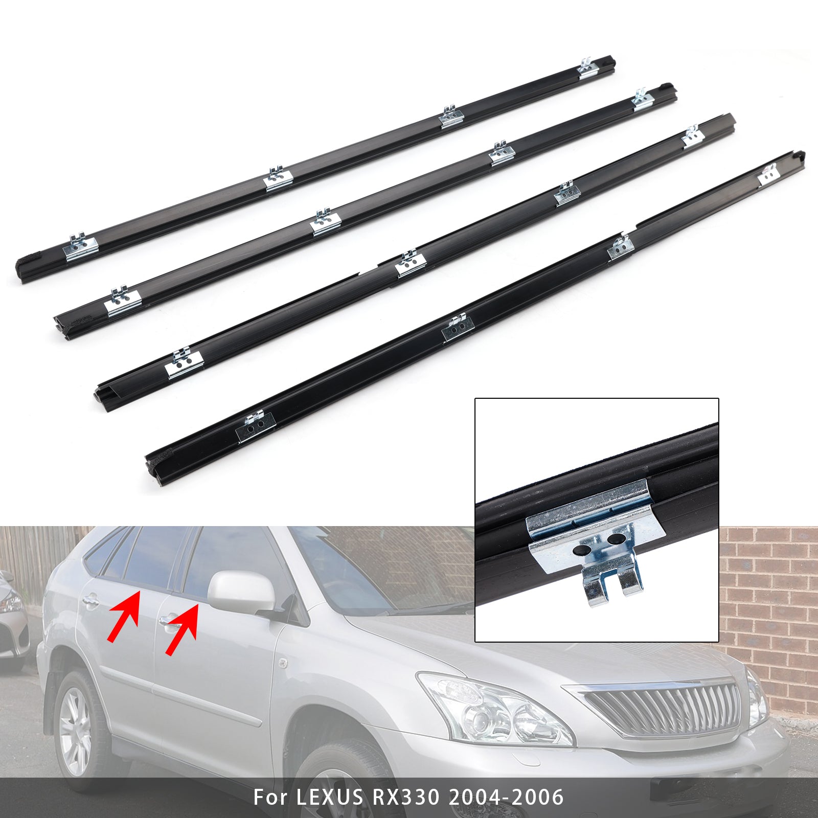 4Pcs Window Weatherstrip For Lexus RX330 RX350 RH400h 2004-2008