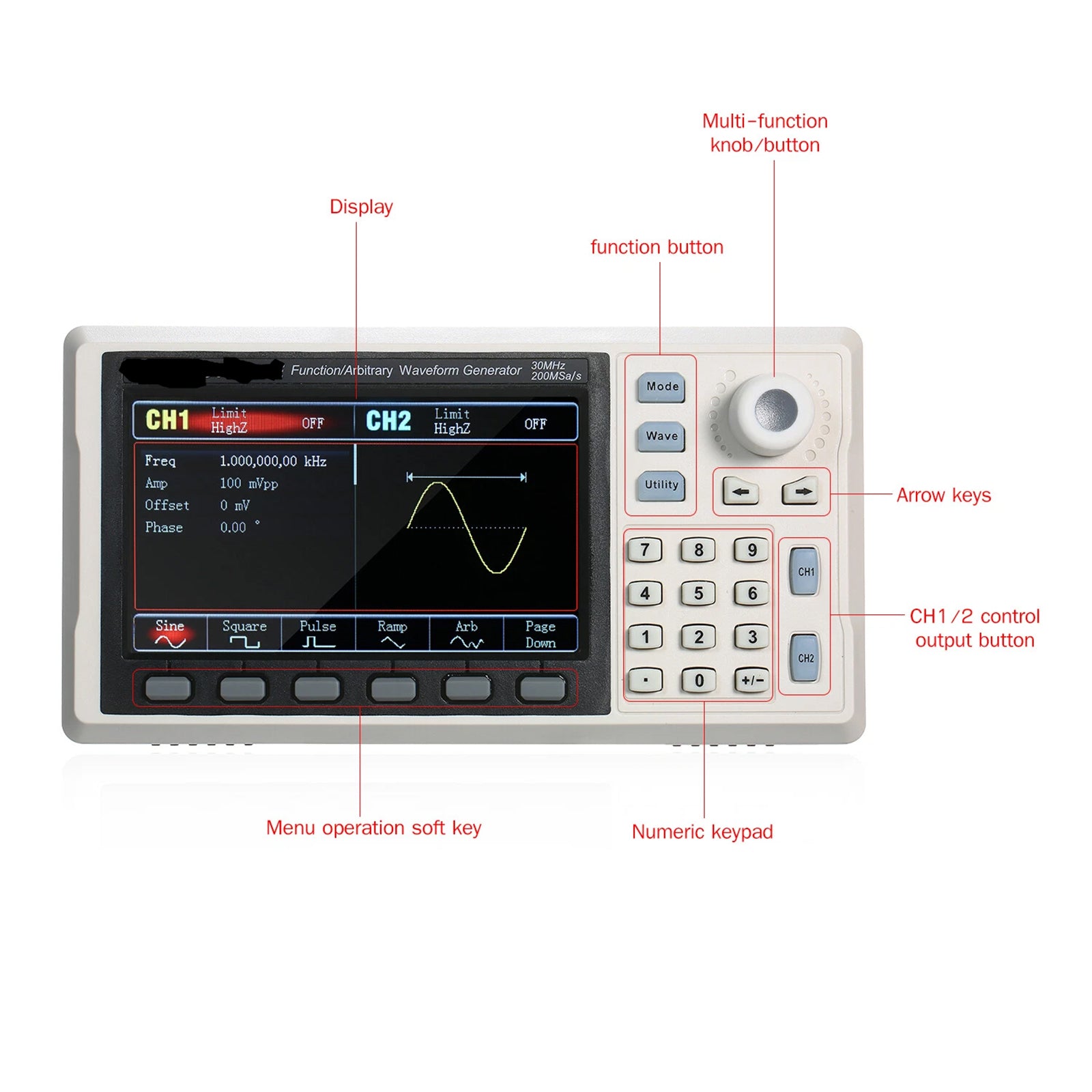 UTG962E Arbitrary Waveform Generator Function Generator Kit 60Mhz 200MSa/s