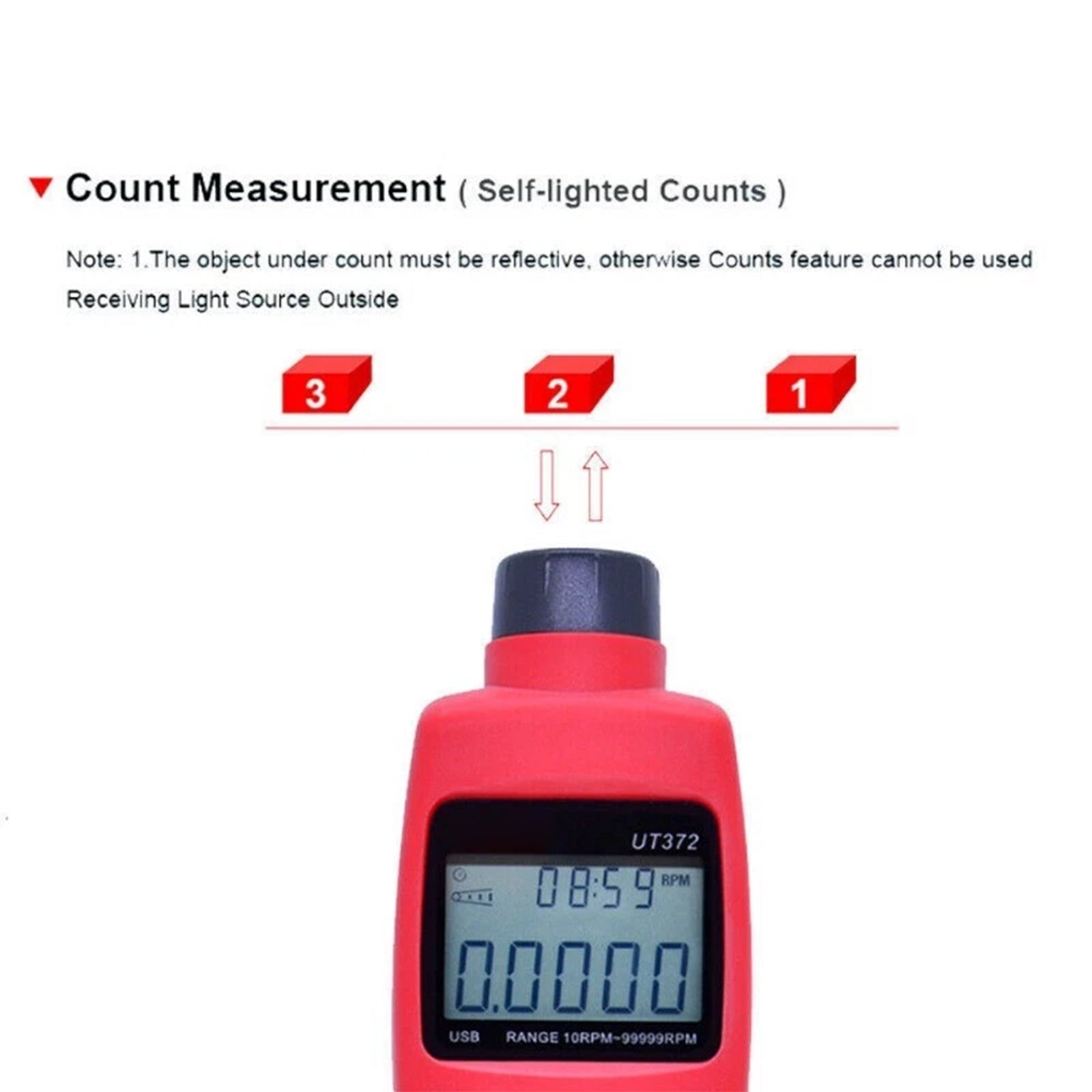 UT372 Digital Laser Photo Non-Contact Tachometer Wide Range USB Interface