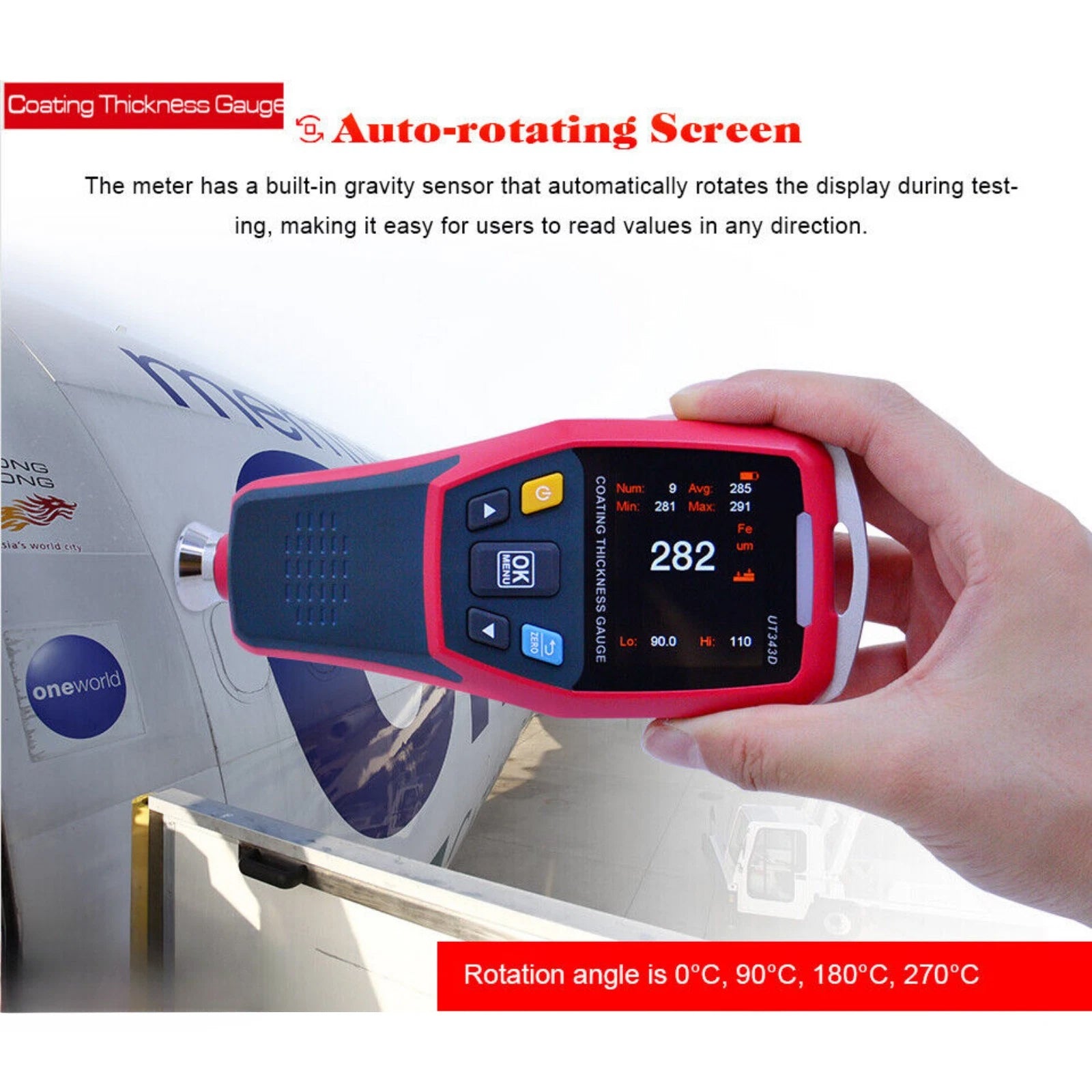 UT343D Digital Paint Coating Thickness Gauge Range 0 to 1250um F/N Probe