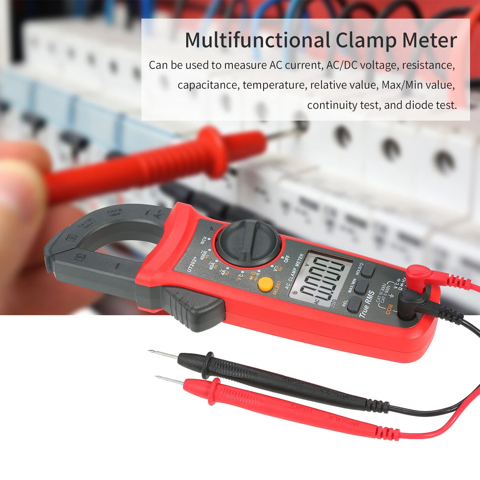 UT202+ Handheld True RMS Digital Clamp Meter Multimeter AC DC Volt NCV