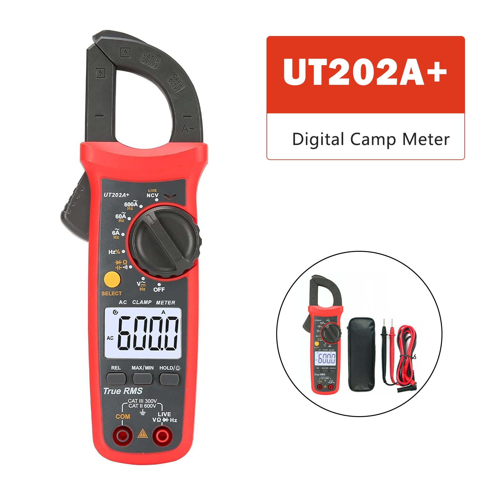 UT202A+ Digital Clamp Meter Multimeter Voltage 600A AC Current Resistance