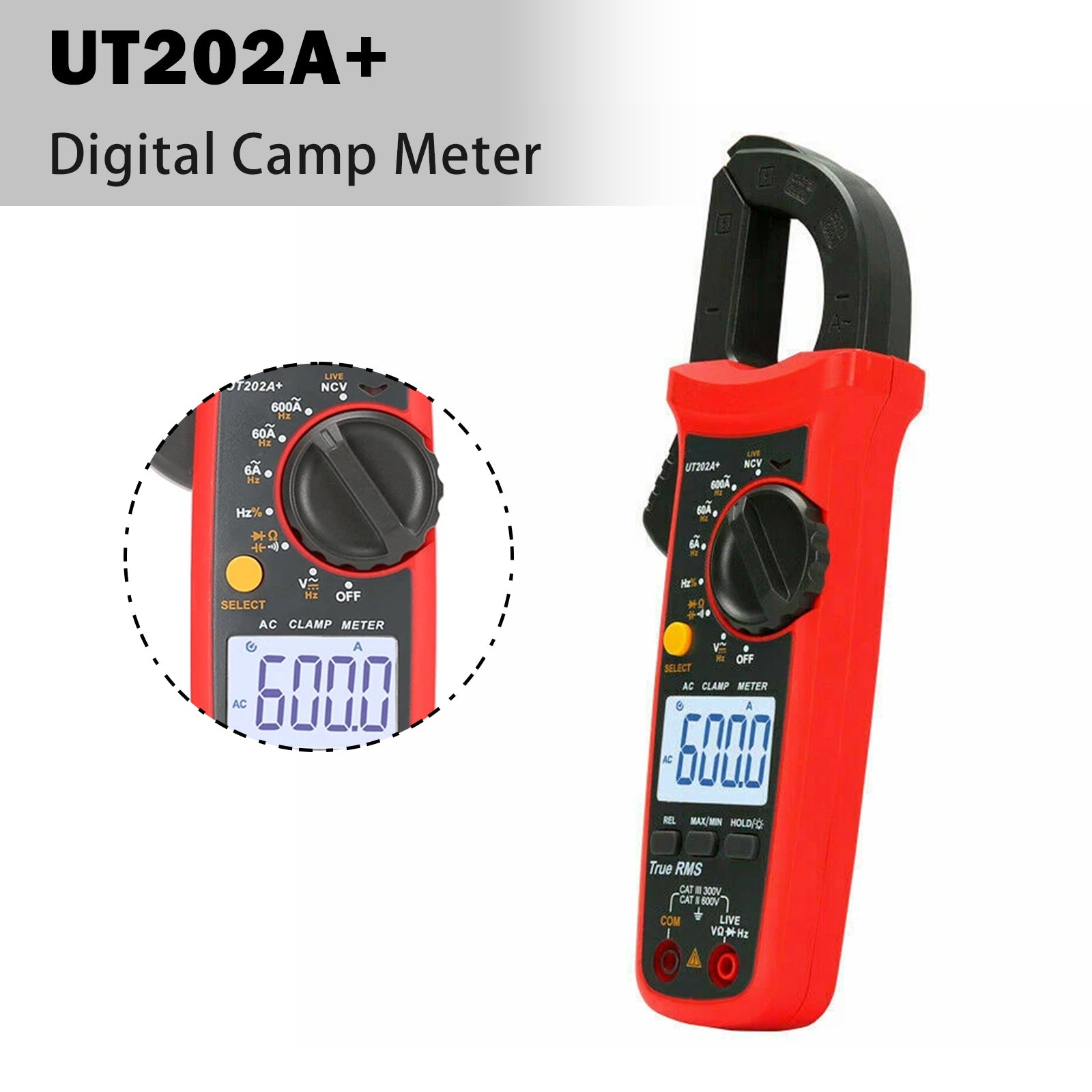 UT202A+ Digital Clamp Meter Multimeter Voltage 600A AC Current Resistance