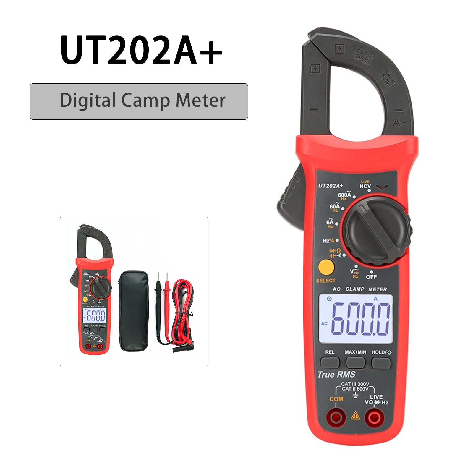 UT202A+ Digital Clamp Meter Multimeter Voltage 600A AC Current Resistance
