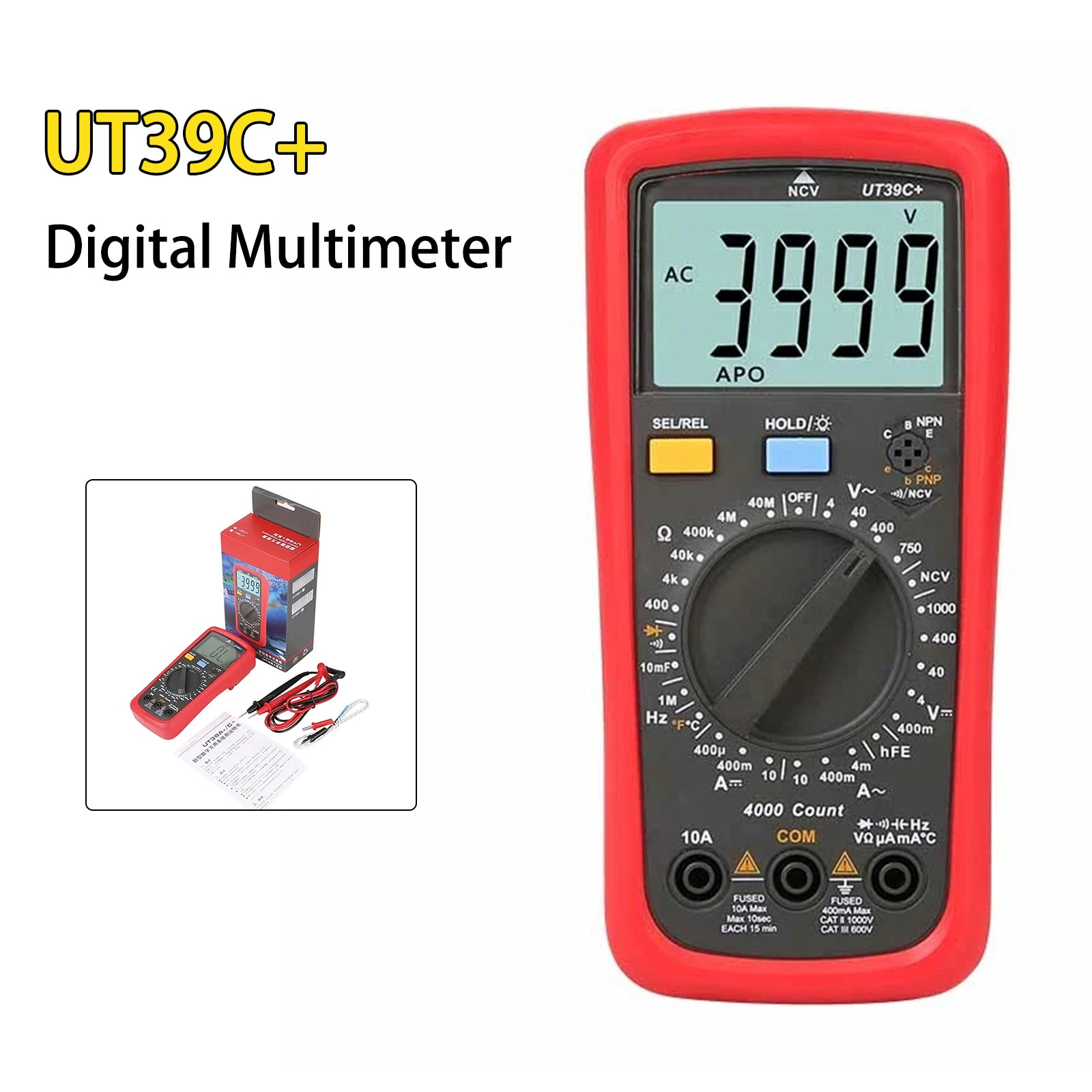 UT39C+ Digital Multimeter AC DC Voltmeter Ohm Cap Diode Tester