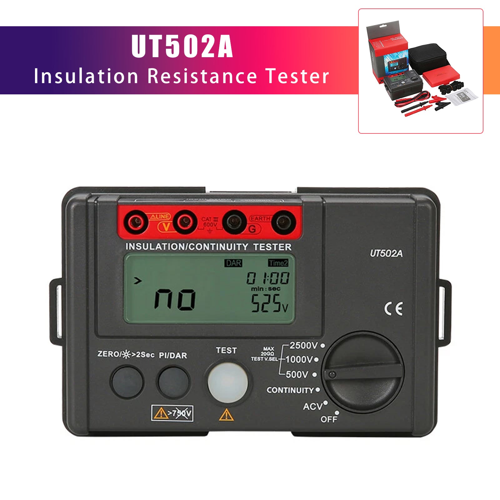 UT502A 2500V Insulation Resistance Meter Ground Tester Megohmmeter Volt