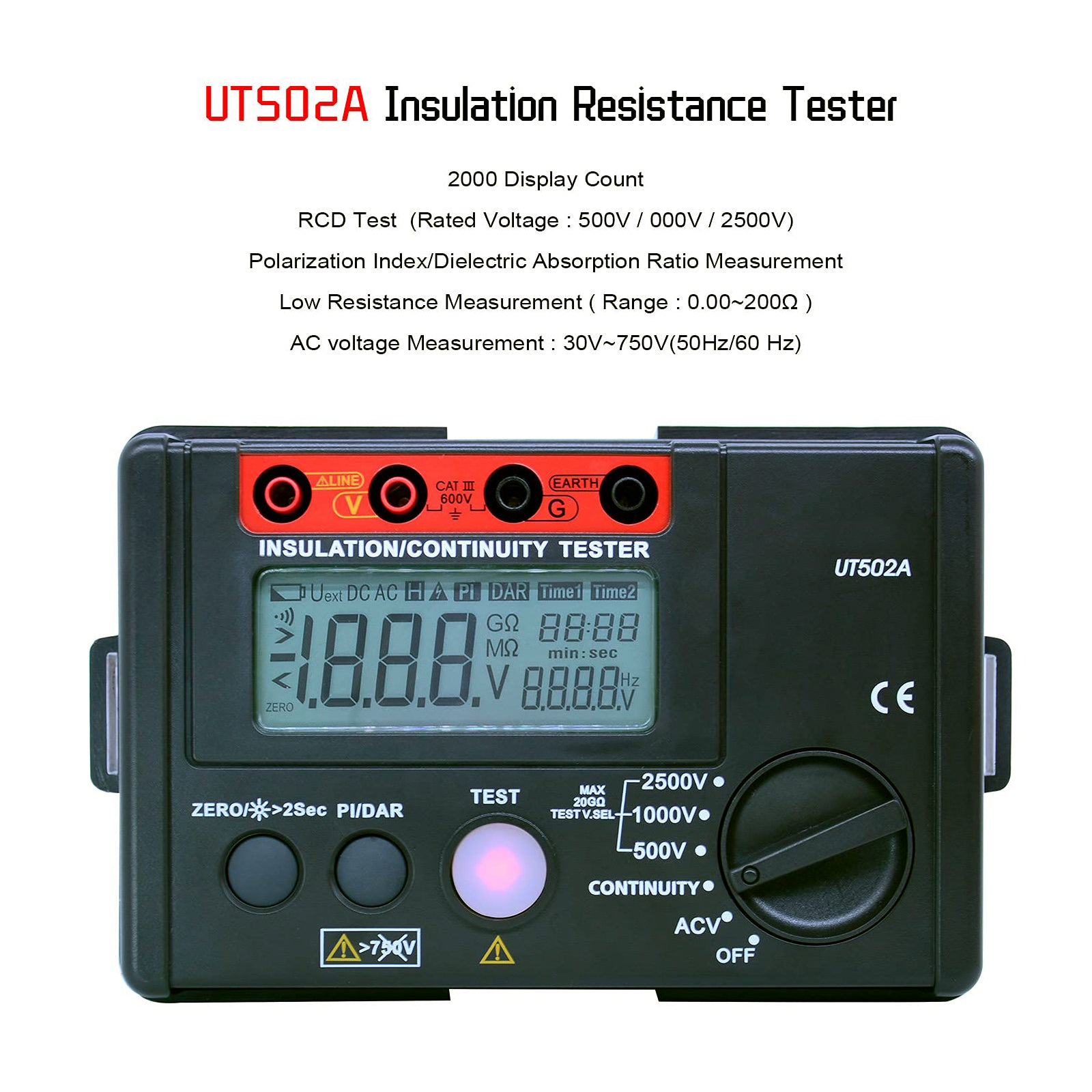 UT502A 2500V Insulation Resistance Meter Ground Tester Megohmmeter Volt