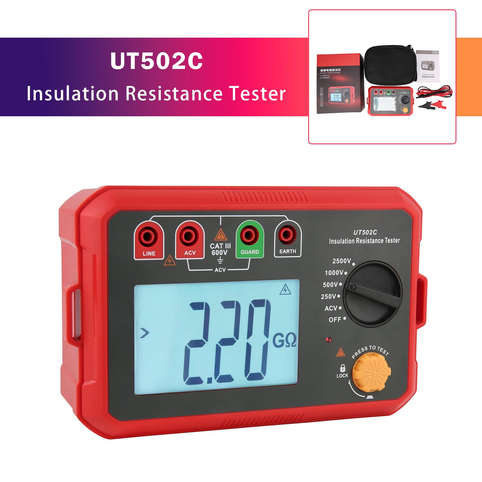 UT502C 2500V Insulation Resistance Meter Ground Tester Megohmmeter Volt
