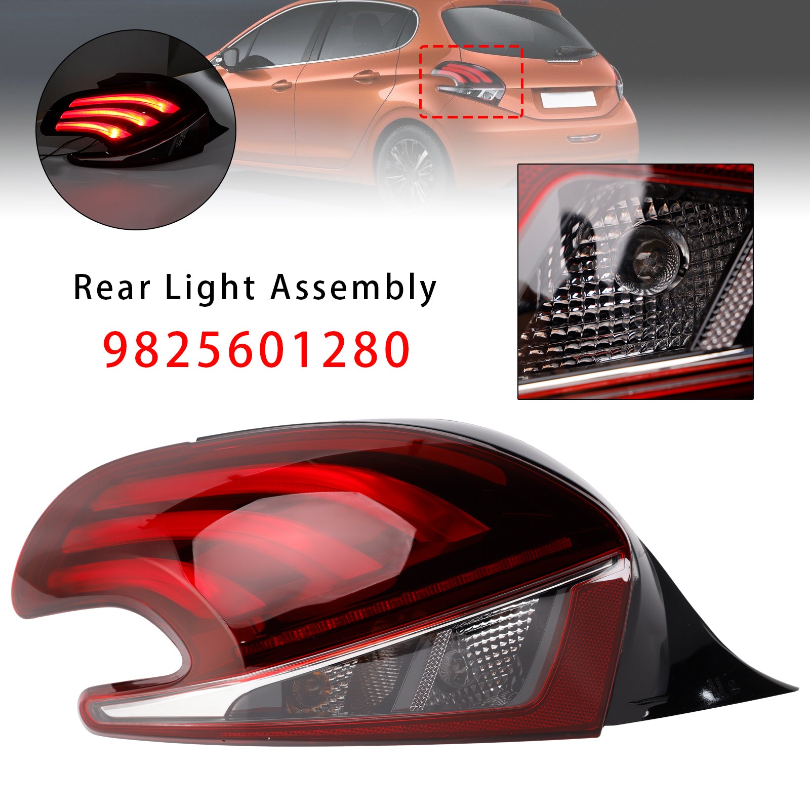 LED Rear Left Tail Light Lamp 9825601280 For Peugeot 208 15-2019 Facelift Models