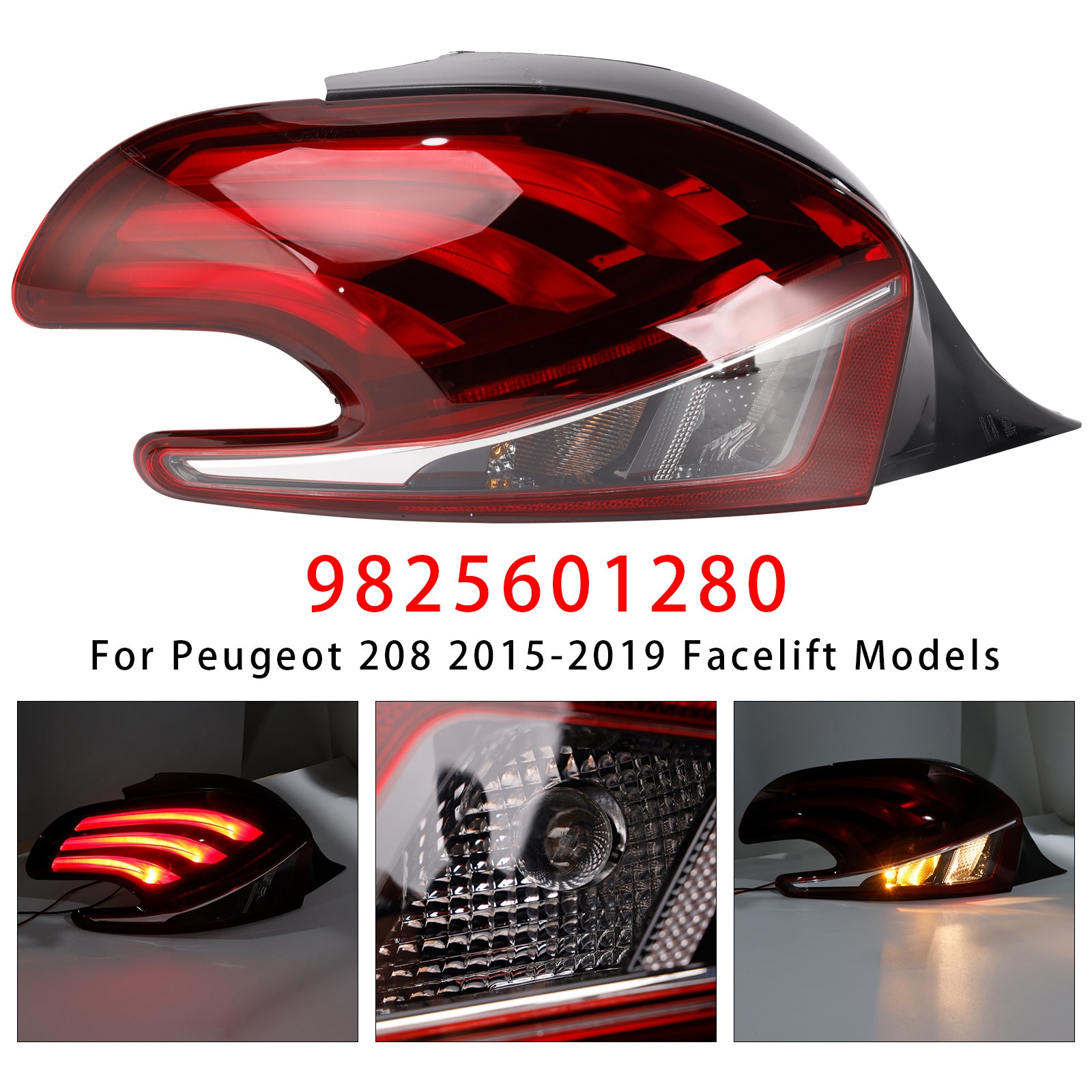 LED Rear Left Tail Light Lamp 9825601280 For Peugeot 208 15-2019 Facelift Models