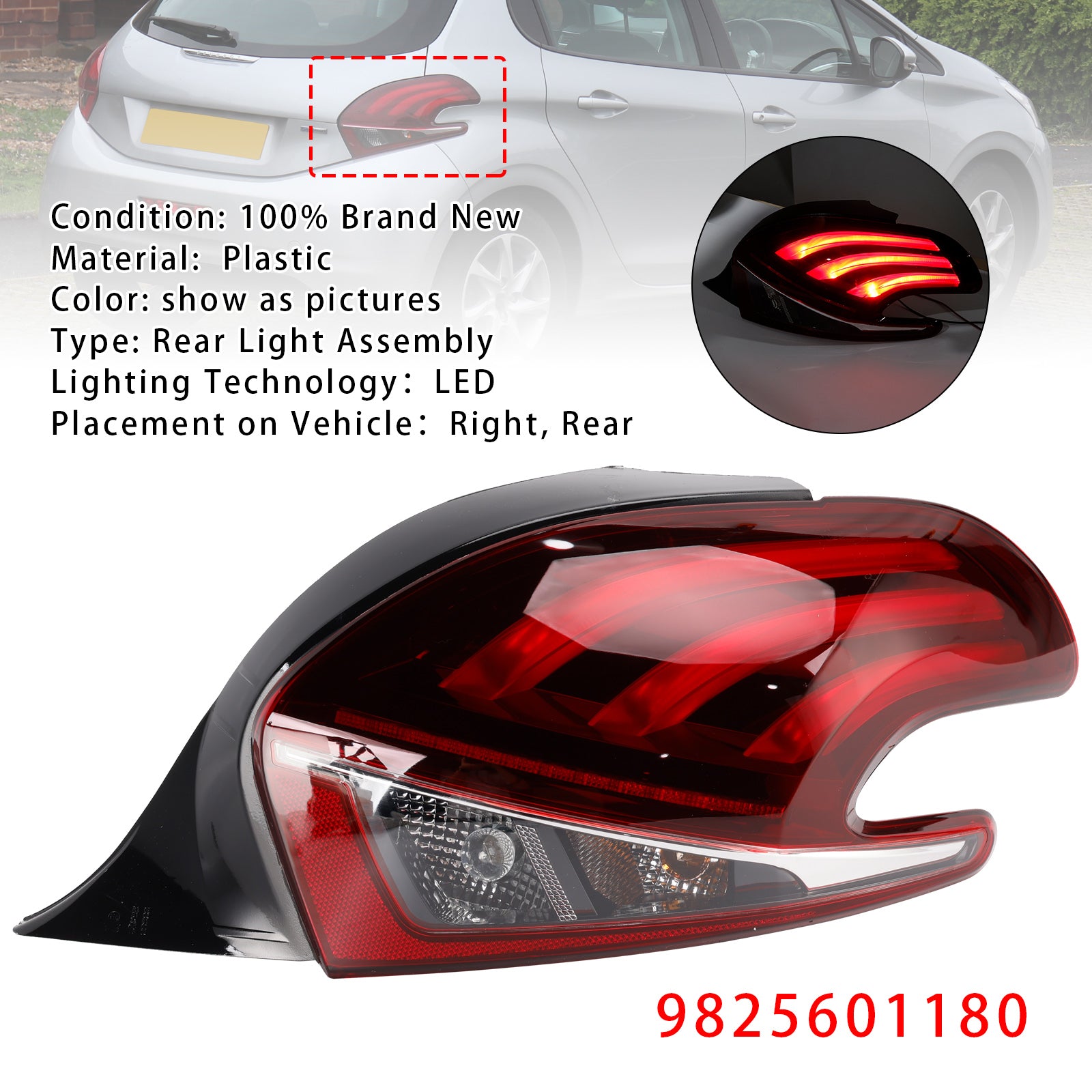 LED Rear Right Tail Light Lamp For Peugeot 208 2015-2019 Facelift Models