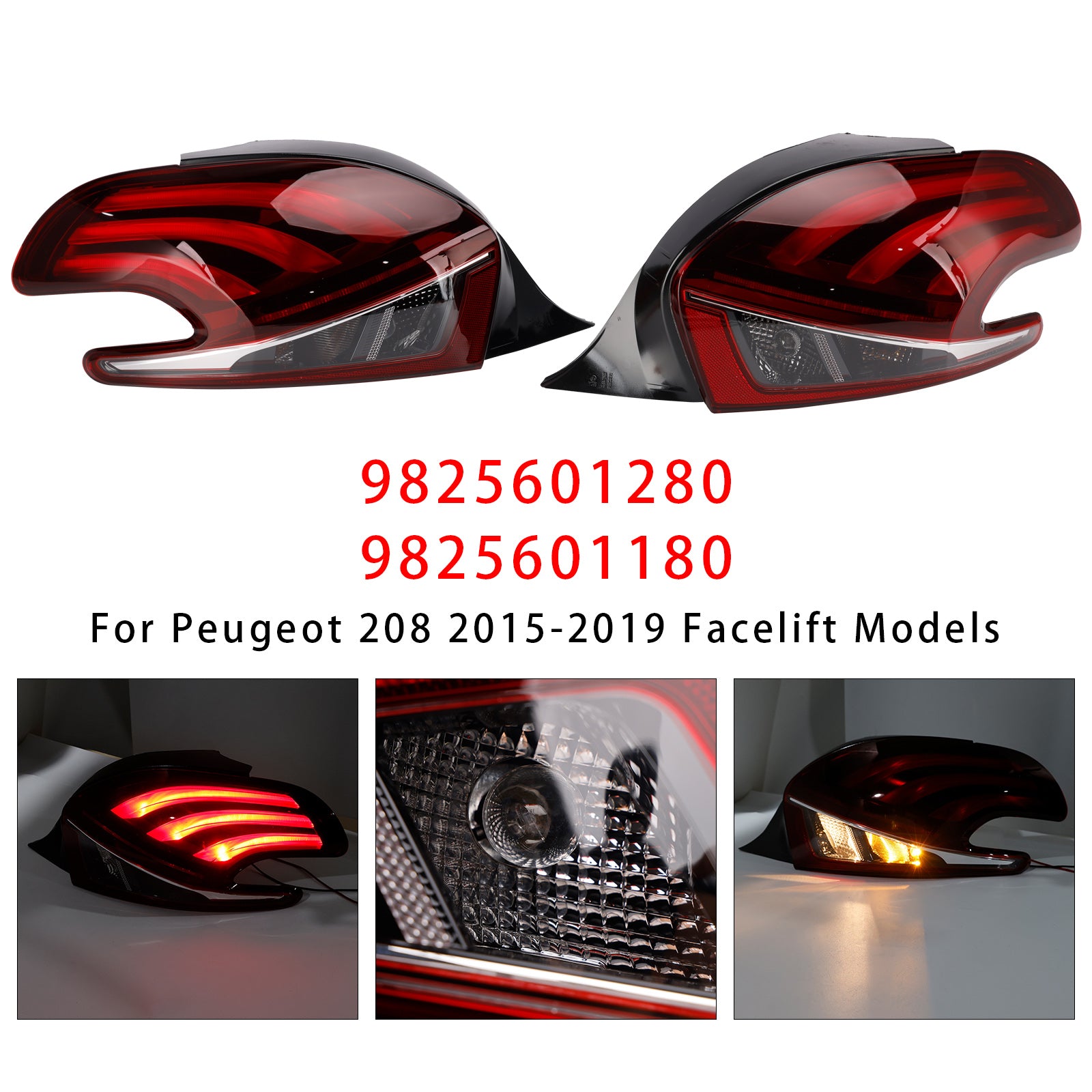LED Rear Left+Right Tail Light Lamp For Peugeot 208 2015-2019 Facelift Models