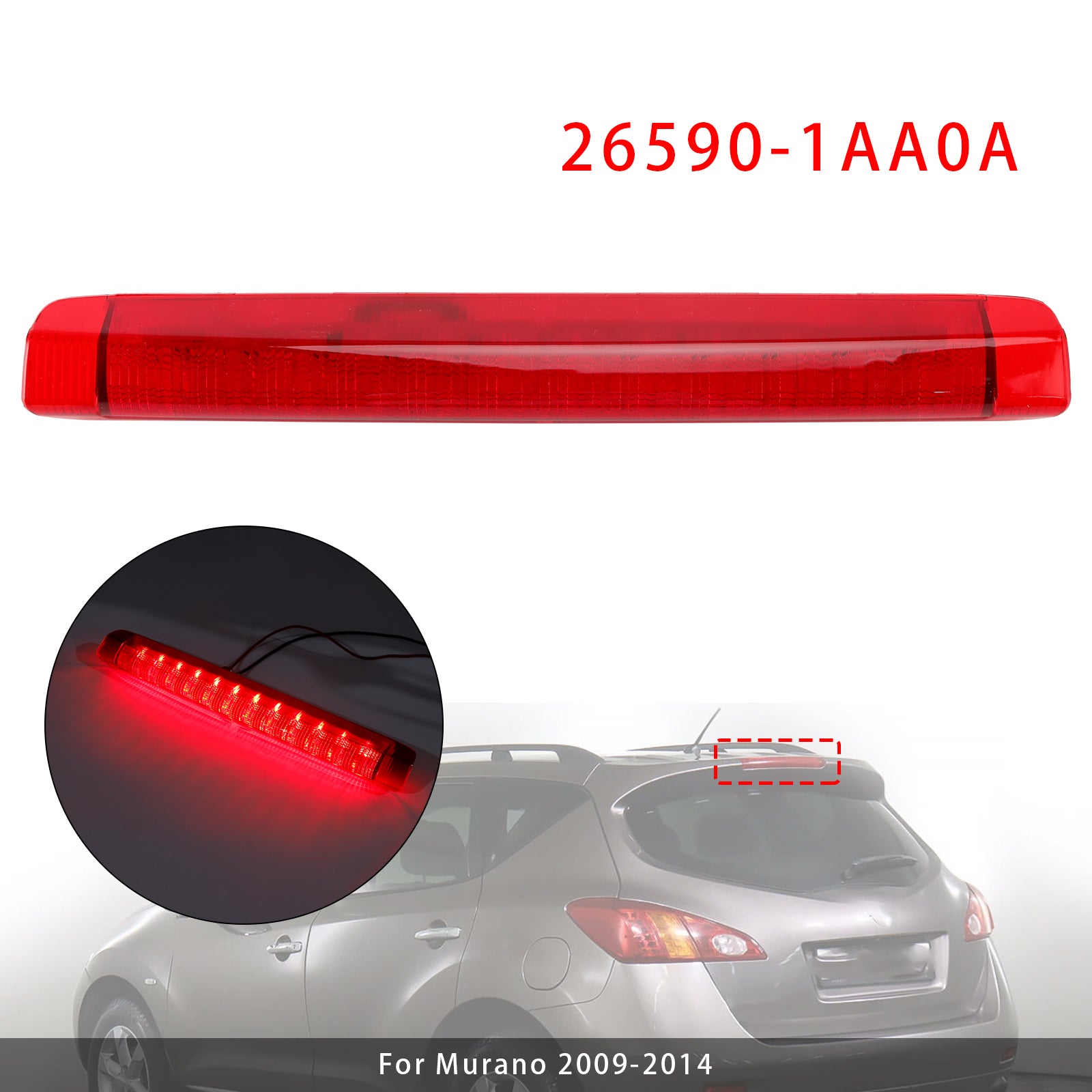 Led Third Brake Light Lamp 26590-1AA0A For Nissan Murano 2009-2014 Red