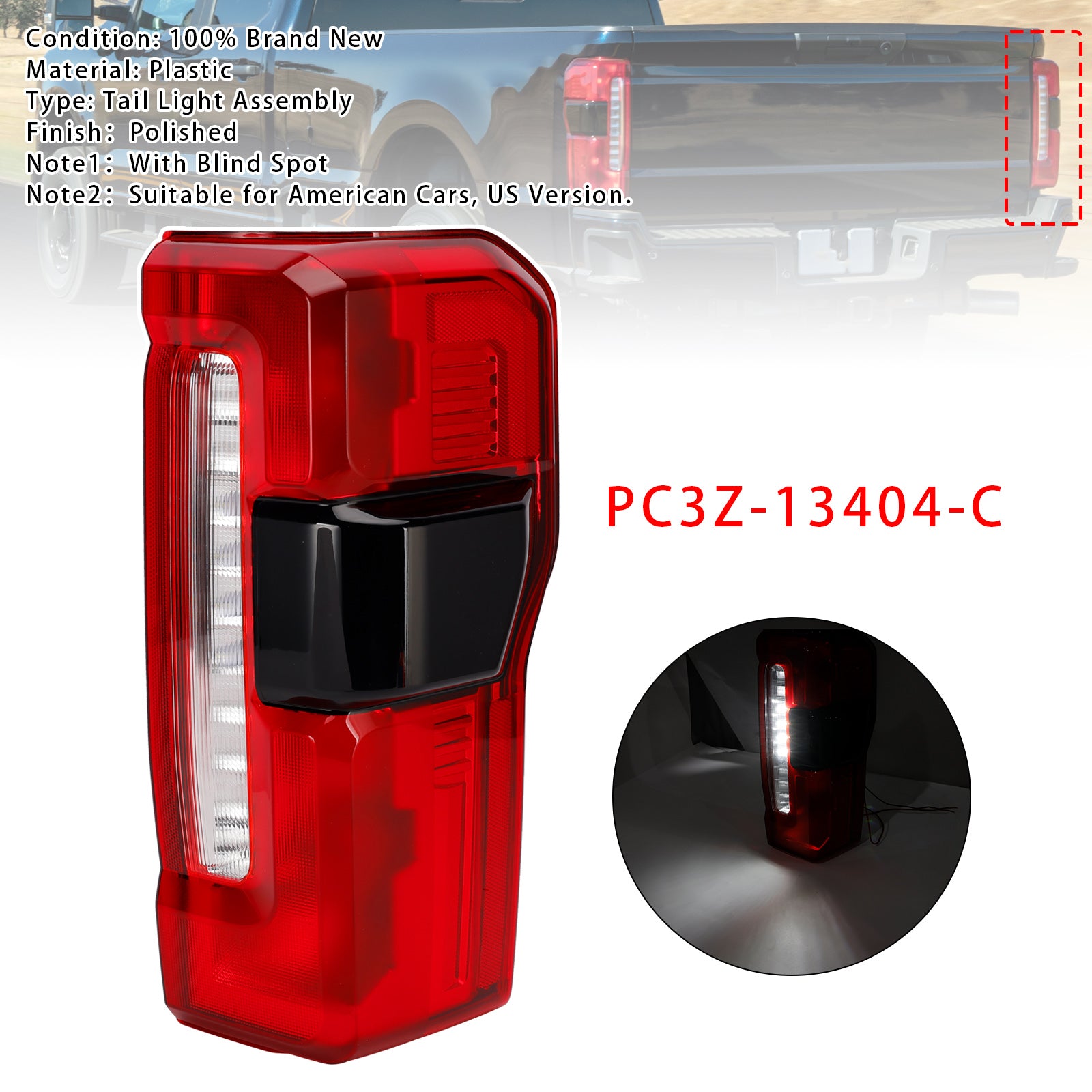 Right LED Tail Light With Blind Spot For Ford F-250 F350 F450 Super Duty 23-2026