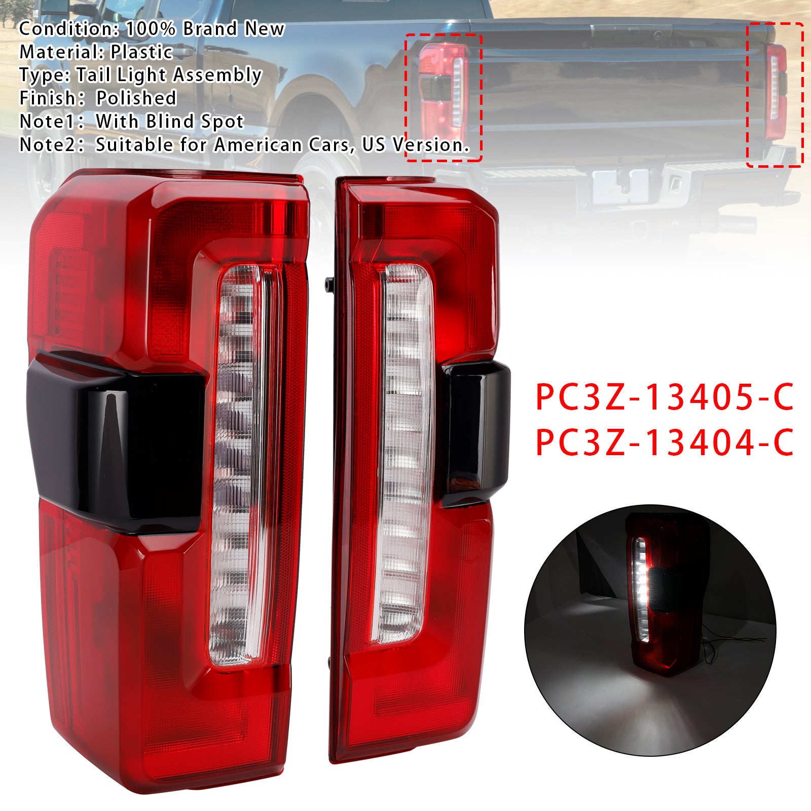 L+R LED Tail Light With Blind Spot For Ford F-250 F350 F450 Super Duty 2023-2026