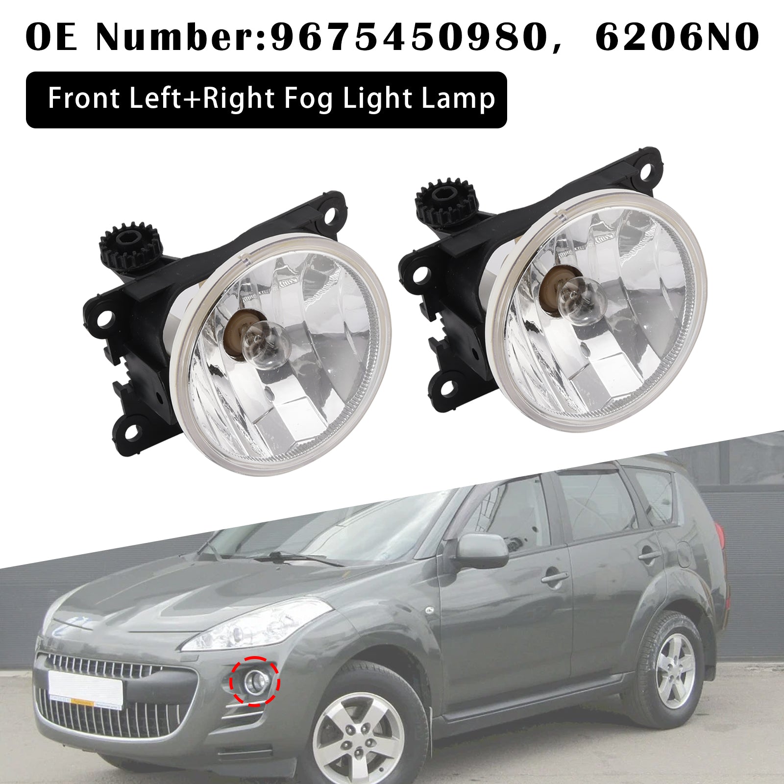 2x Front Fog Light Lamp 9675450980 For Peugeot 208 308 2008 2013-2019