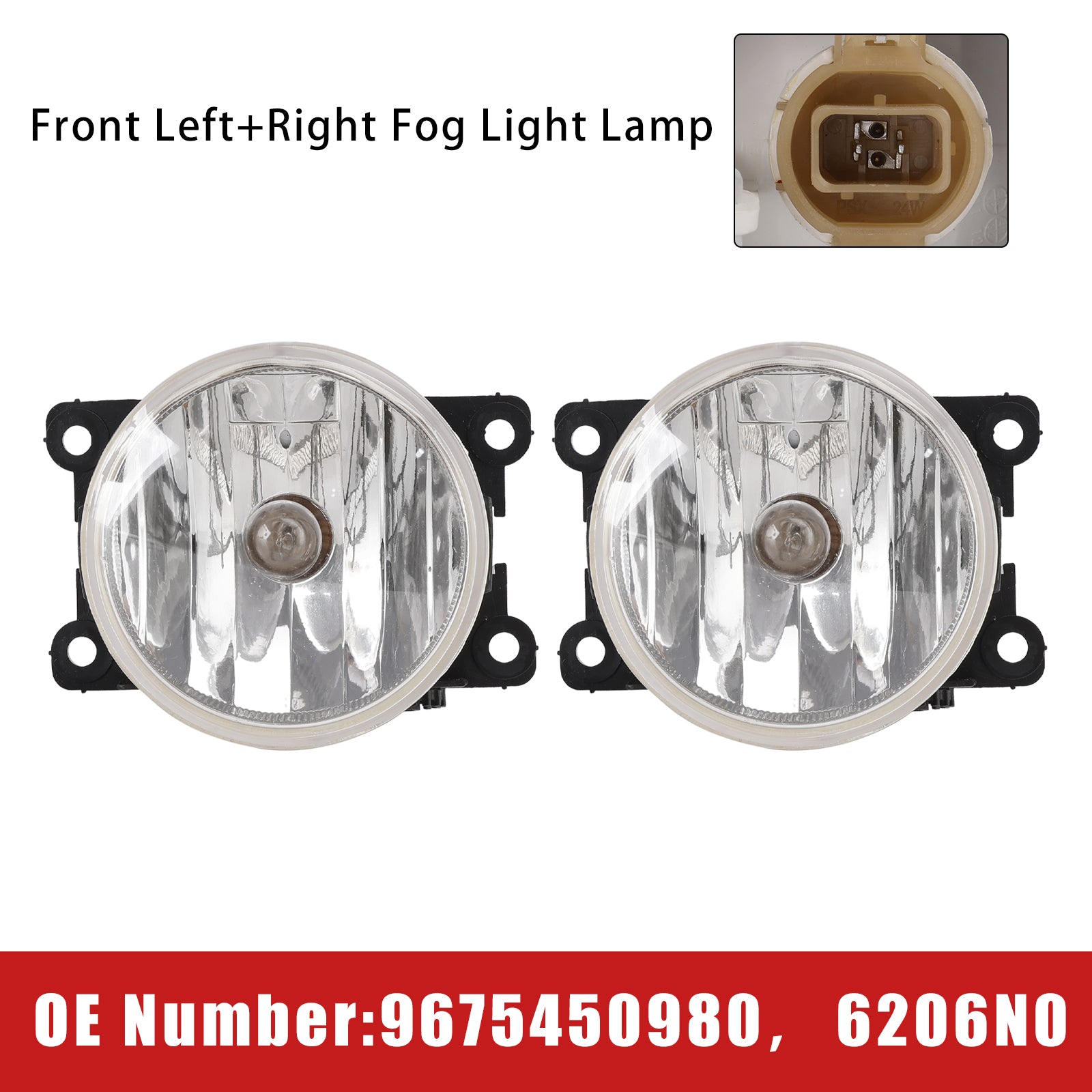 2x Front Fog Light Lamp 9675450980 For Peugeot 208 308 2008 2013-2019