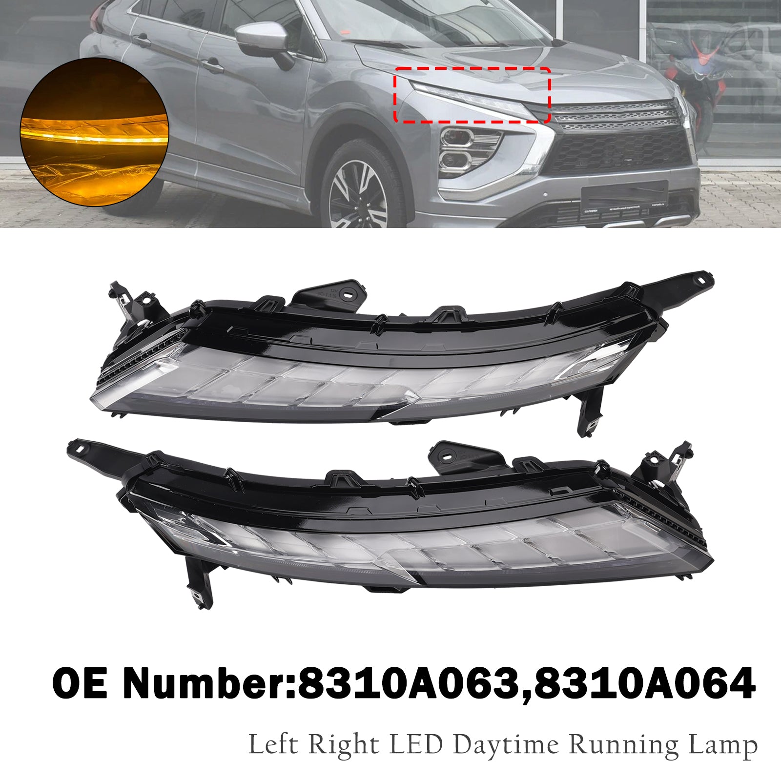 Left + Right Side Front LED DRL Lamp For Mitsubishi Eclipse Cross 2022-2026