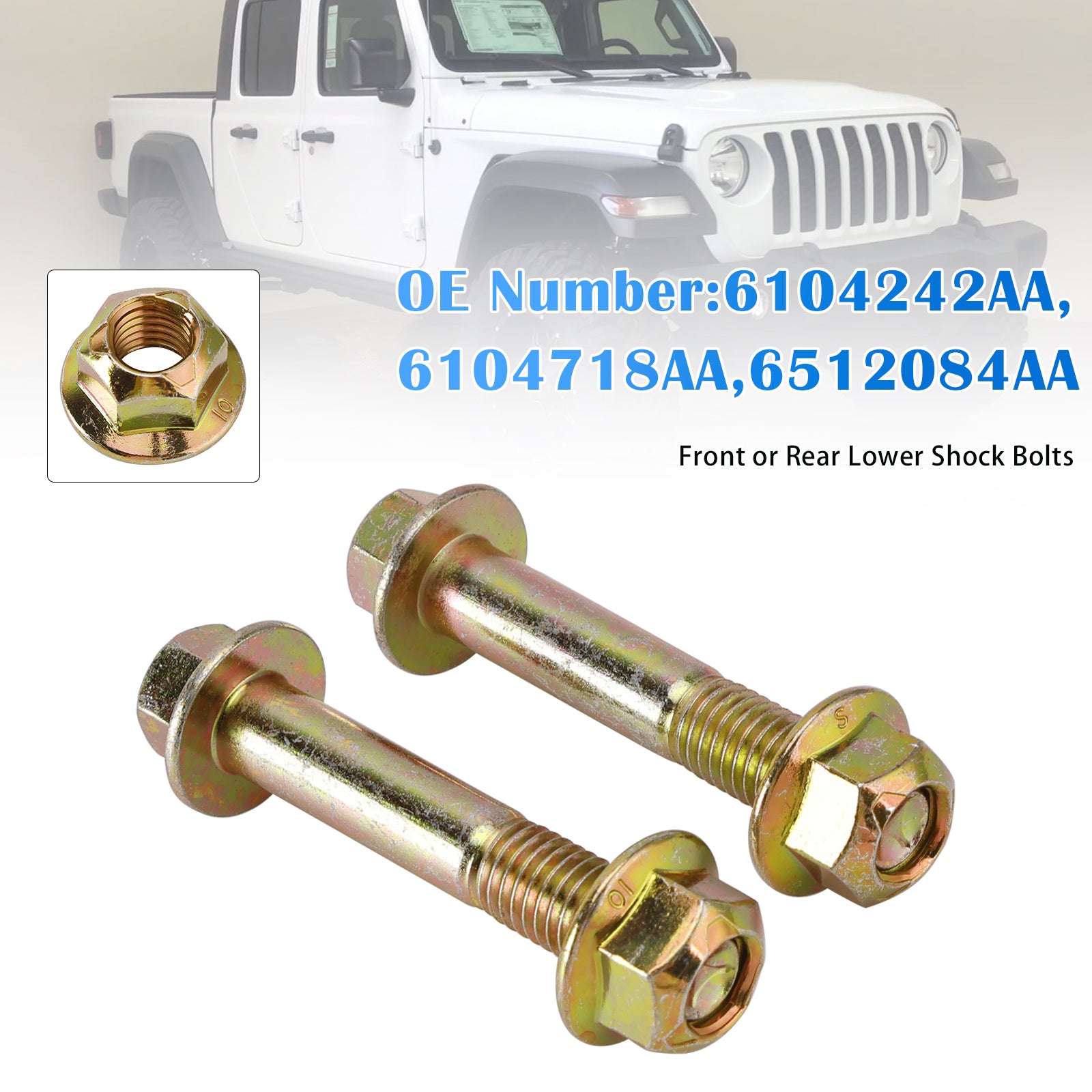 Front or Rear Lower Shock Bolts For Jeep Wrangler JK JKU JL JLU Gladiator JT