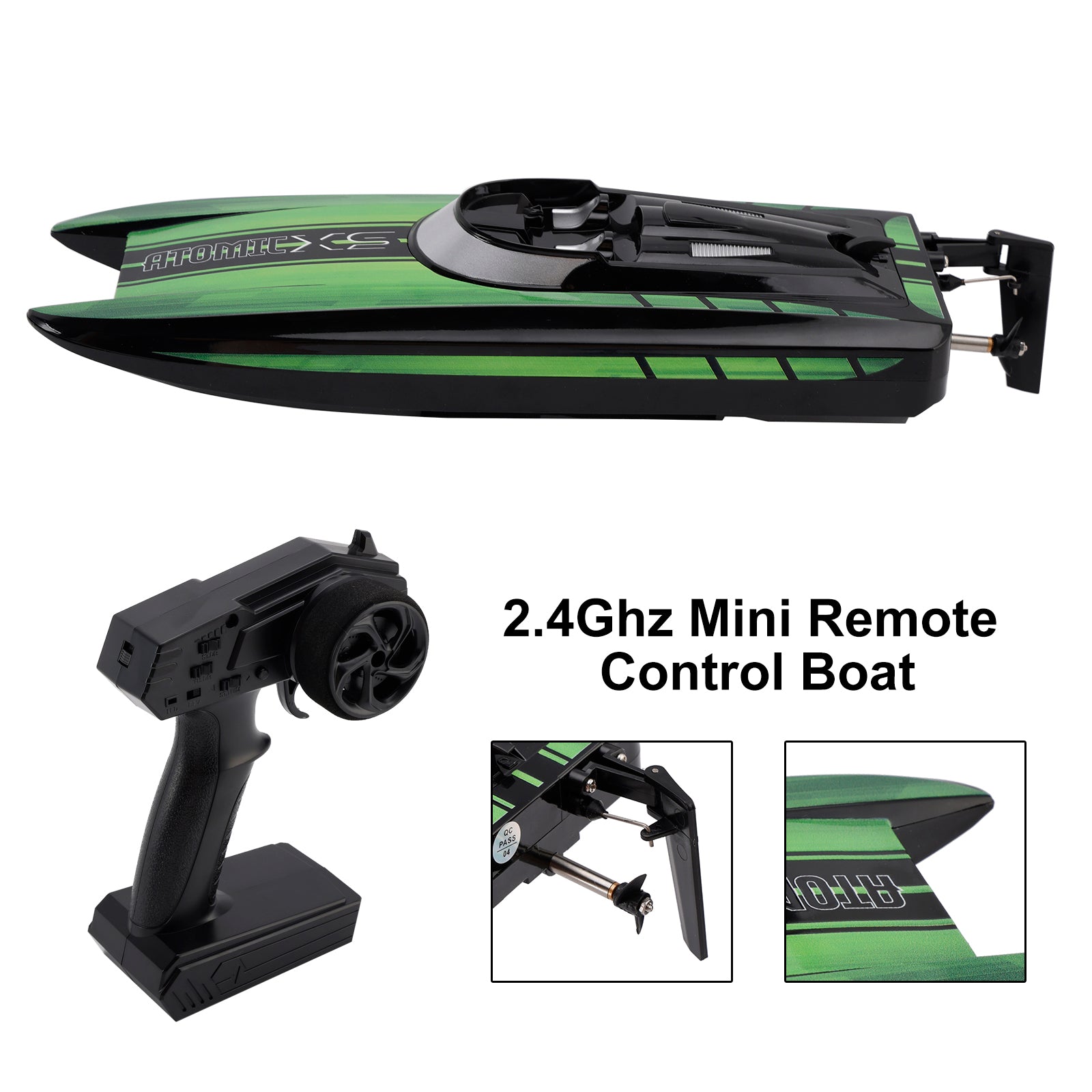 2.4Ghz Mini Remote Control Boat For Water Pool Lake Water Toy 2 Batteries Green