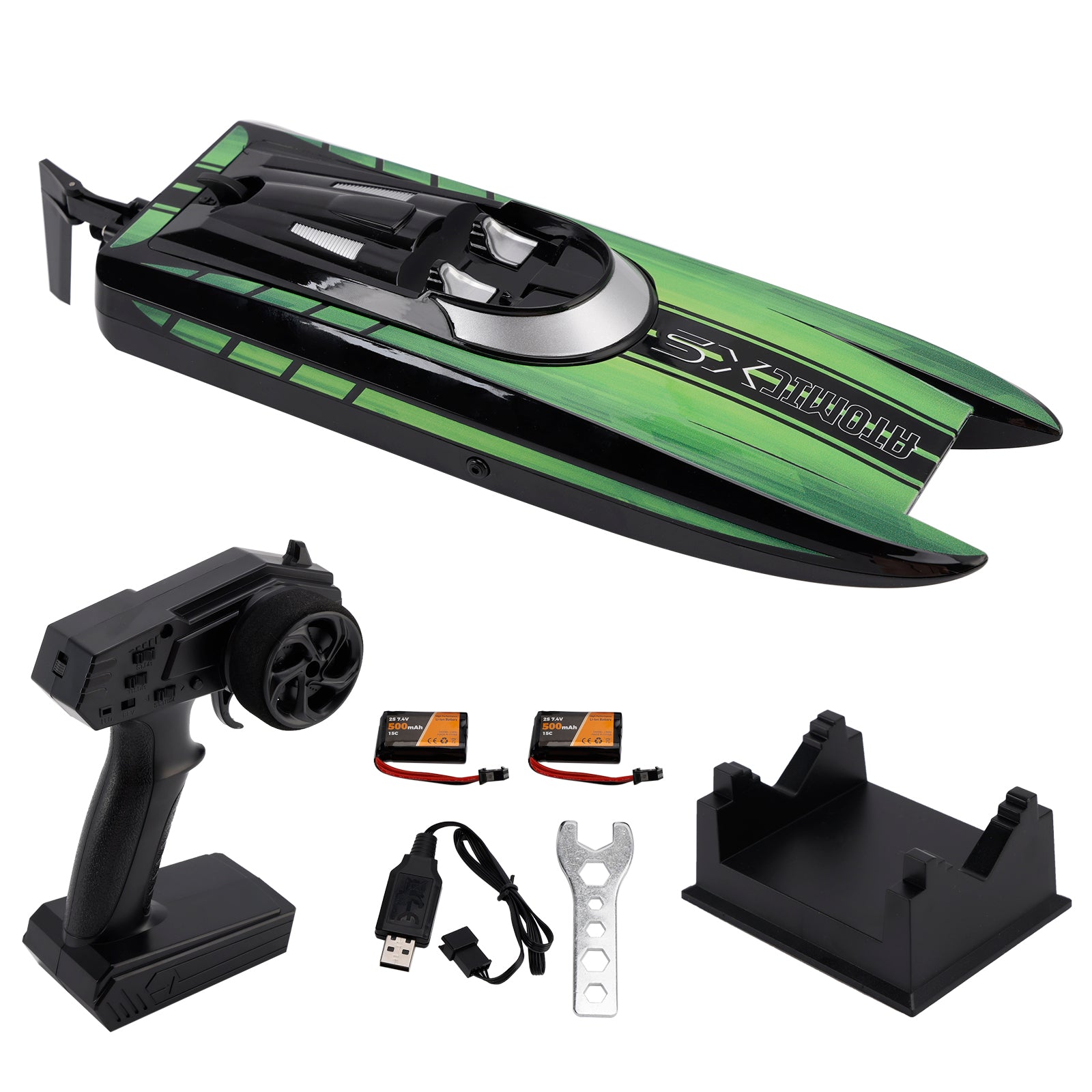 2.4Ghz Mini Remote Control Boat For Water Pool Lake Water Toy 2 Batteries Green