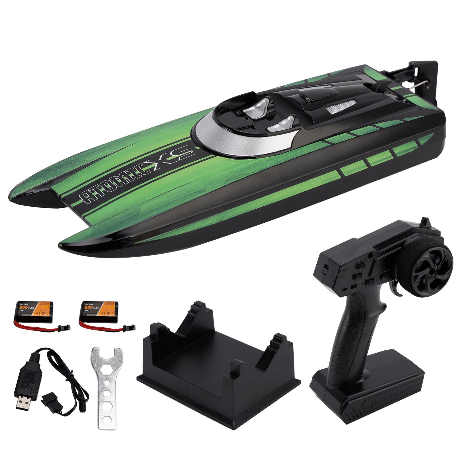 2.4Ghz Mini Remote Control Boat For Water Pool Lake Water Toy 2 Batteries Green