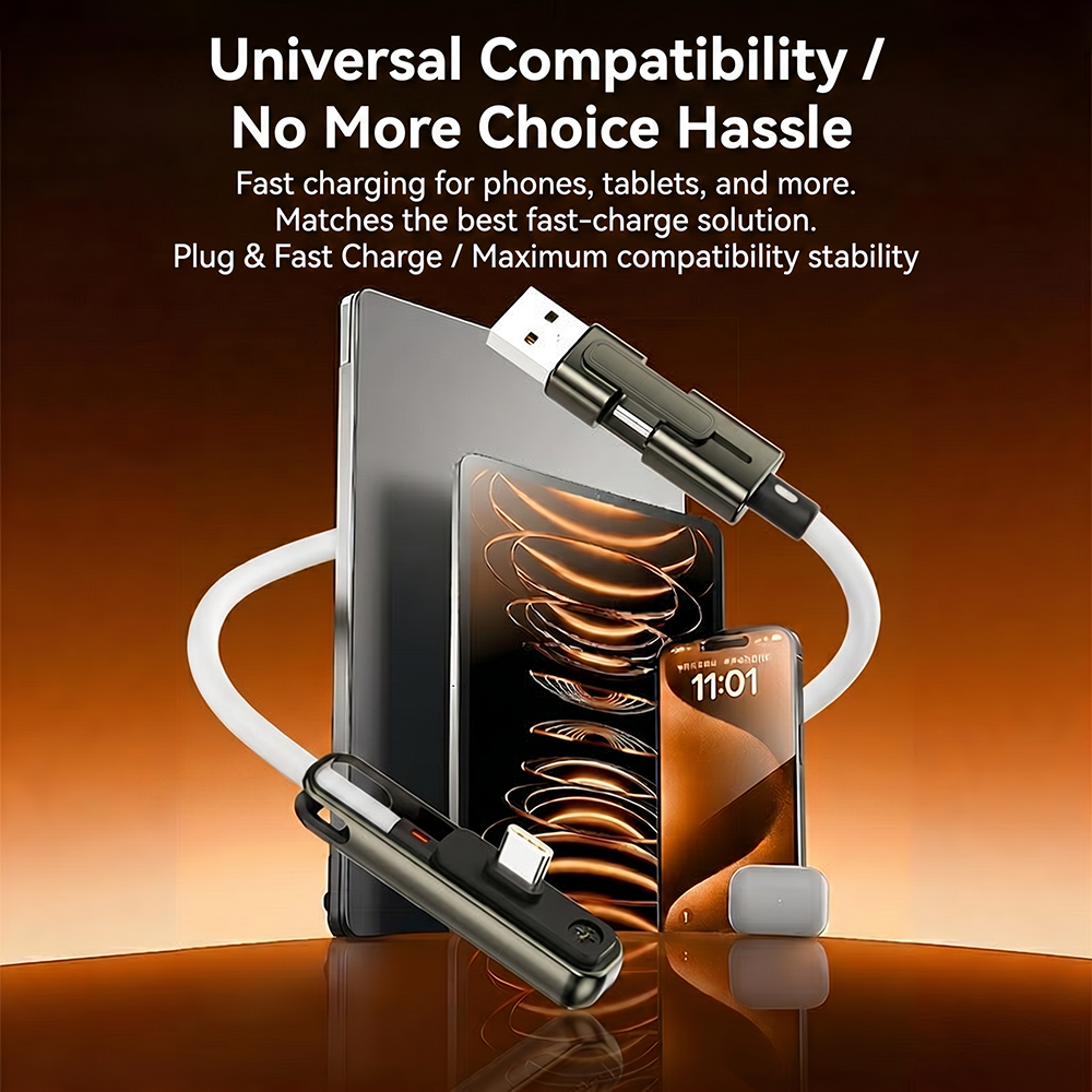 100W Silicone Zinc Alloy 3-in-1 Fast Charging Data Cable Stand for Watching TV Series and Playing Games - a popular charging cable for iPhone/Samsung/Android Phones