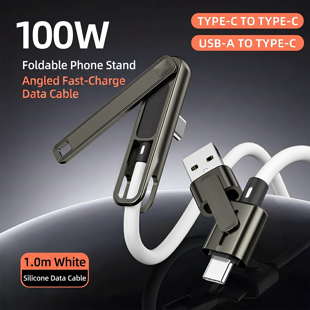 100W Silicone Zinc Alloy 3-in-1 Fast Charging Data Cable Stand for Watching TV Series and Playing Games - a popular charging cable for iPhone/Samsung/Android Phones