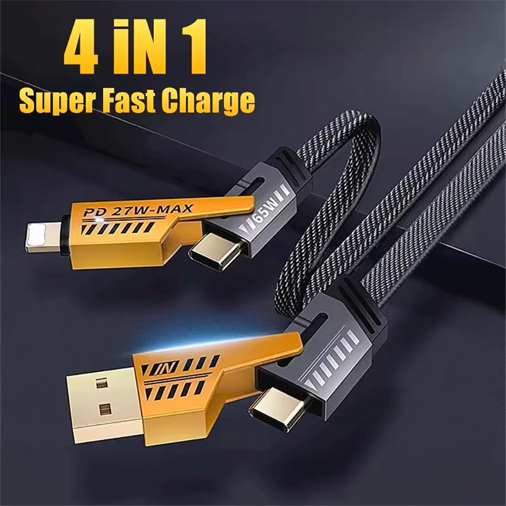 1M Data Cable 4-in-1 PD65W Multi-Function Type-C Charging Cable Fast Charger Cable for iPhone/Samsung/Android Phones