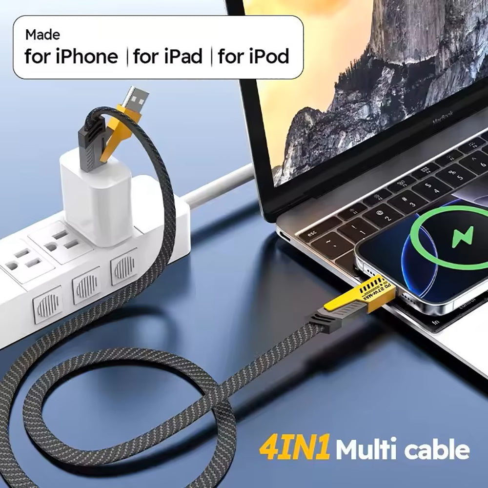 1M Data Cable 4-in-1 PD65W Multi-Function Type-C Charging Cable Fast Charger Cable for iPhone/Samsung/Android Phones