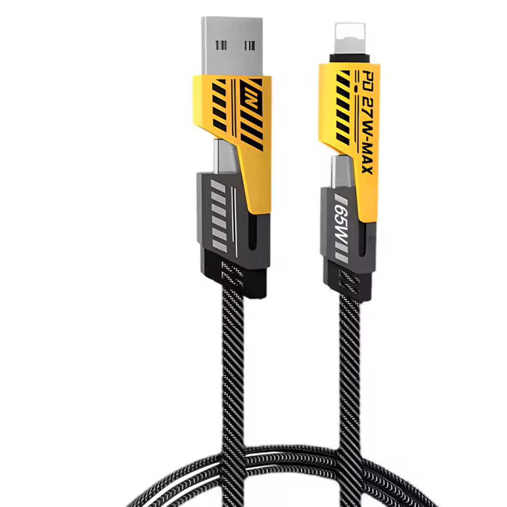 1M Data Cable 4-in-1 PD65W Multi-Function Type-C Charging Cable Fast Charger Cable for iPhone/Samsung/Android Phones